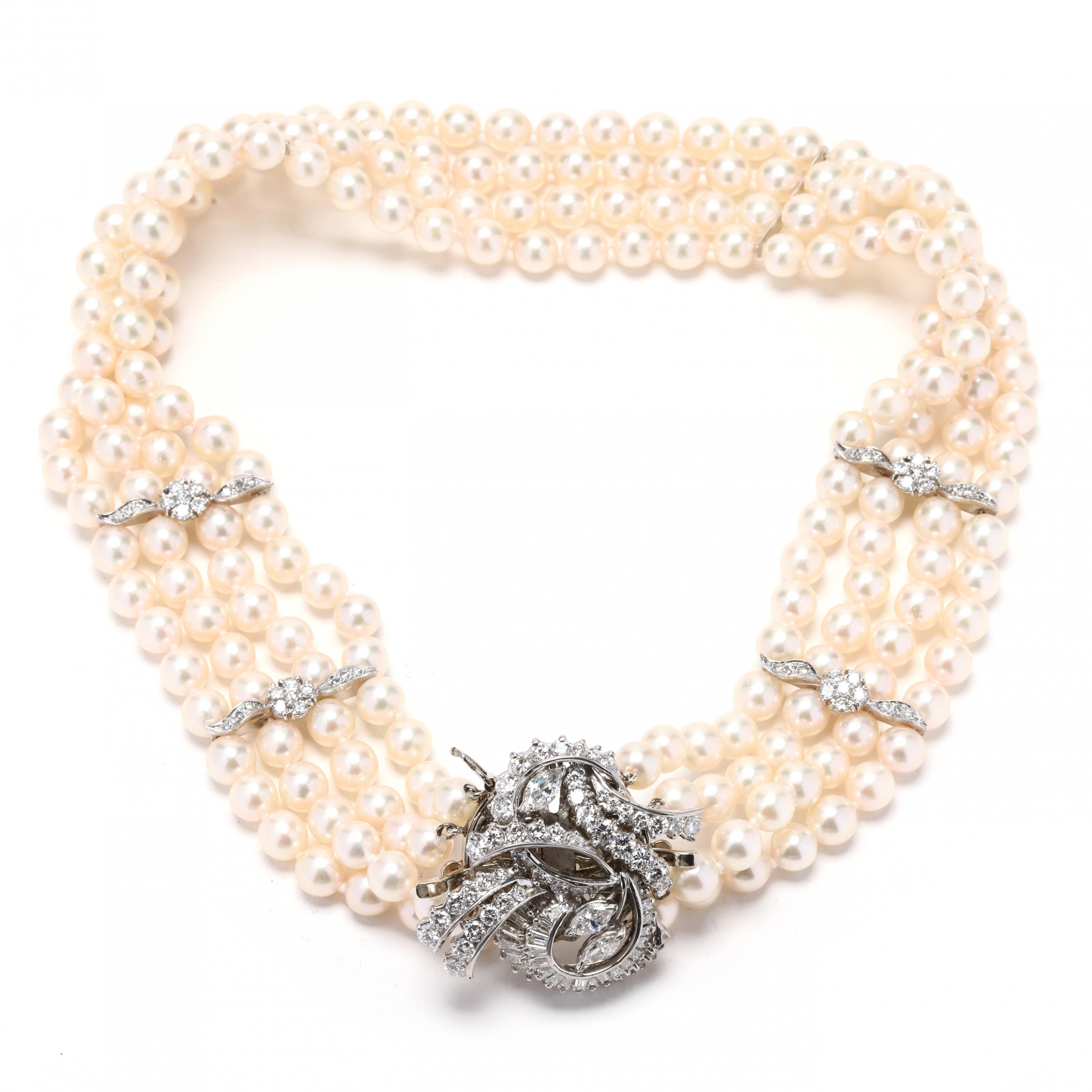 Multi-Strand Pearl Choker Necklace and a Fine Platinum and