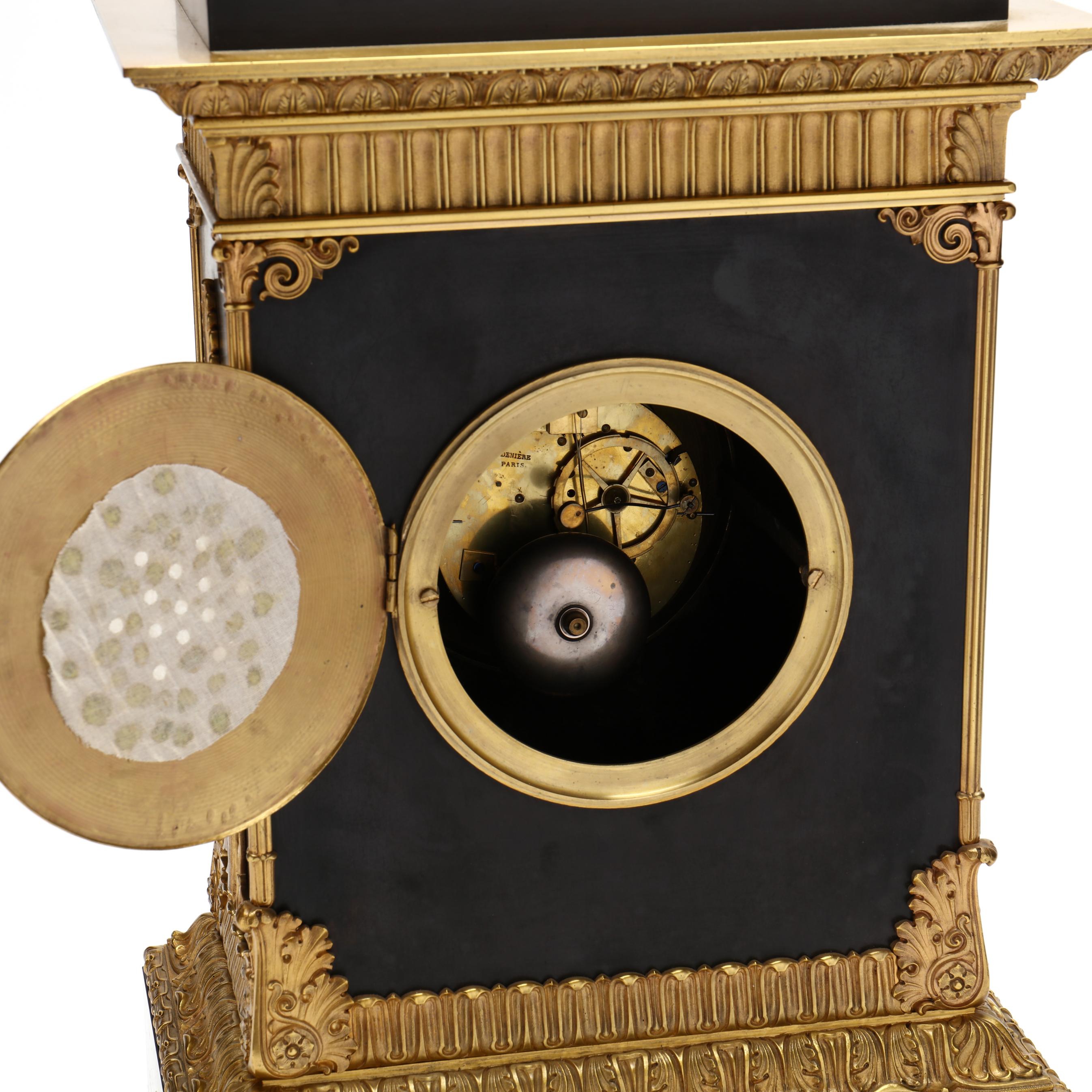 Deniere French Bronze Mantel Clock Music Box with Candelabra