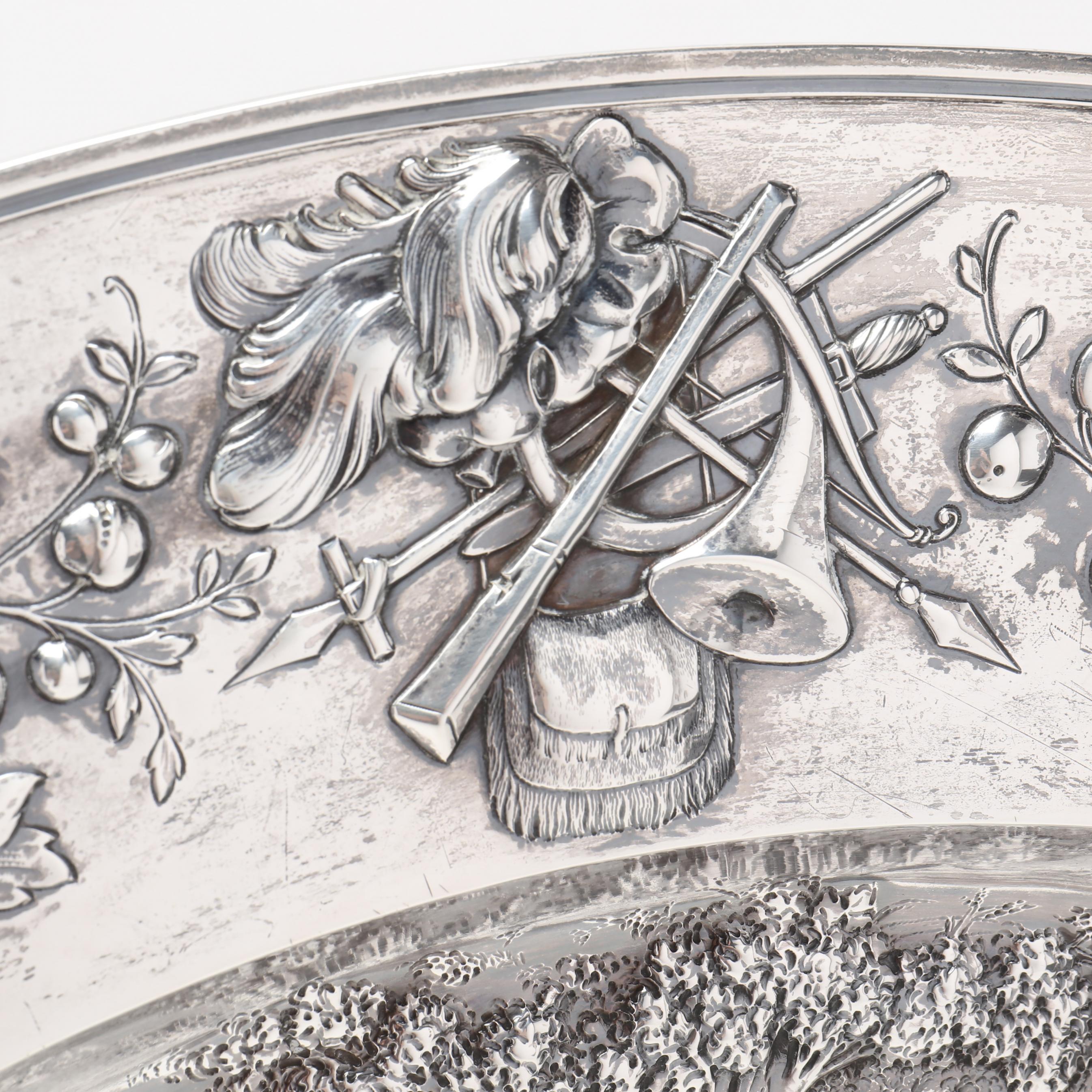 A Large German .930 Fine Silver Platter with Hunting Motif (Lot