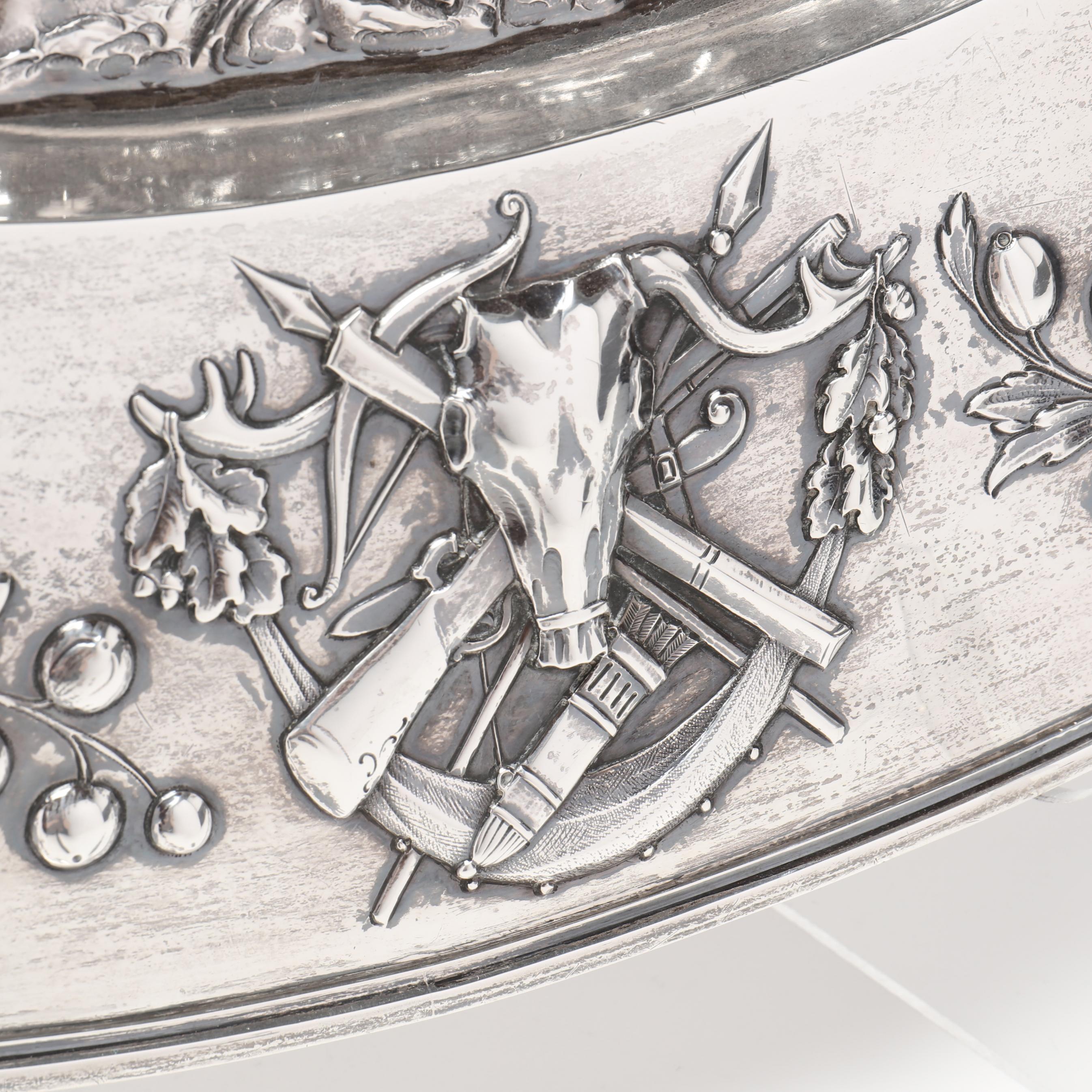 A Large German .930 Fine Silver Platter with Hunting Motif (Lot