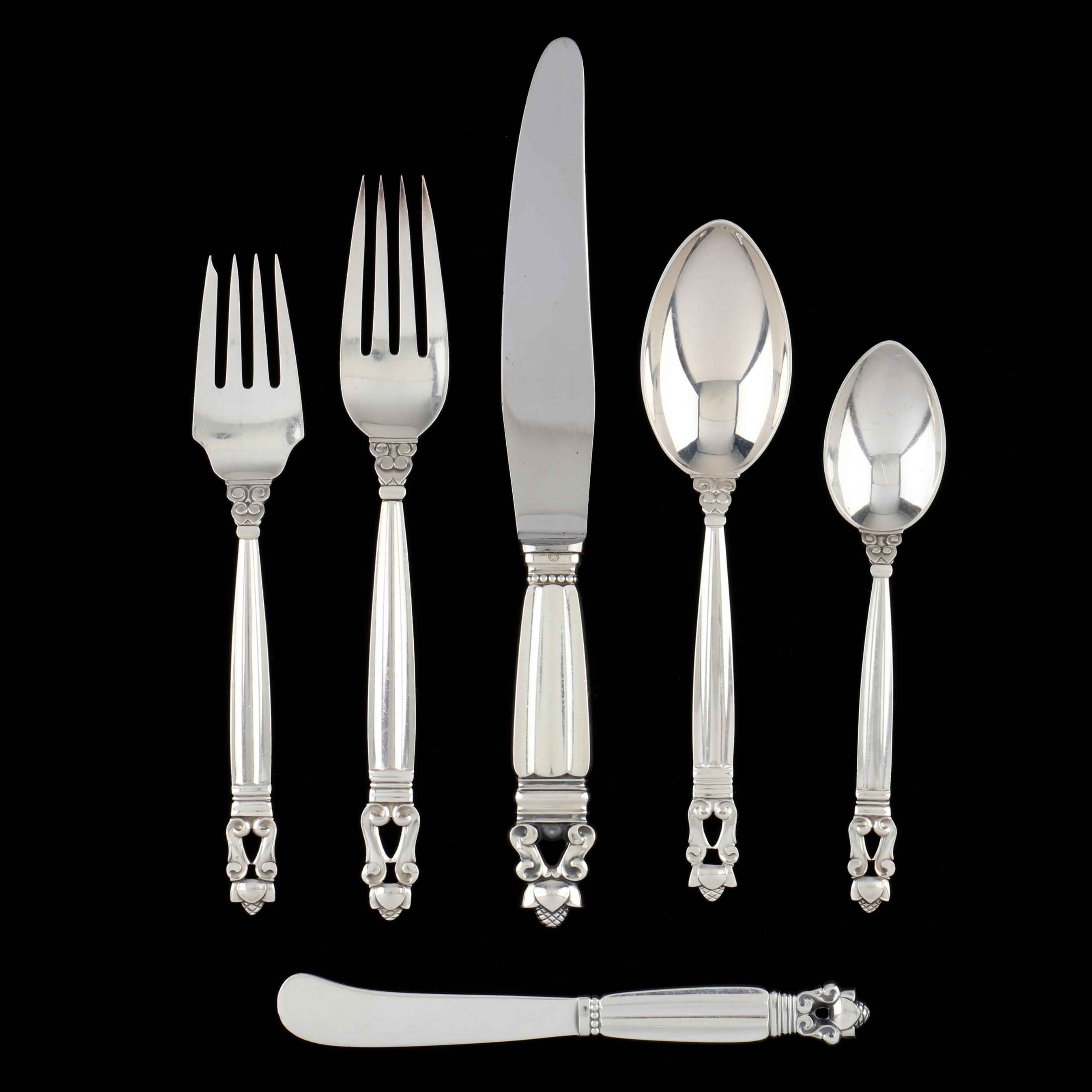 A Georg Jensen Acorn Sterling Silver Flatware Service (Lot 3014