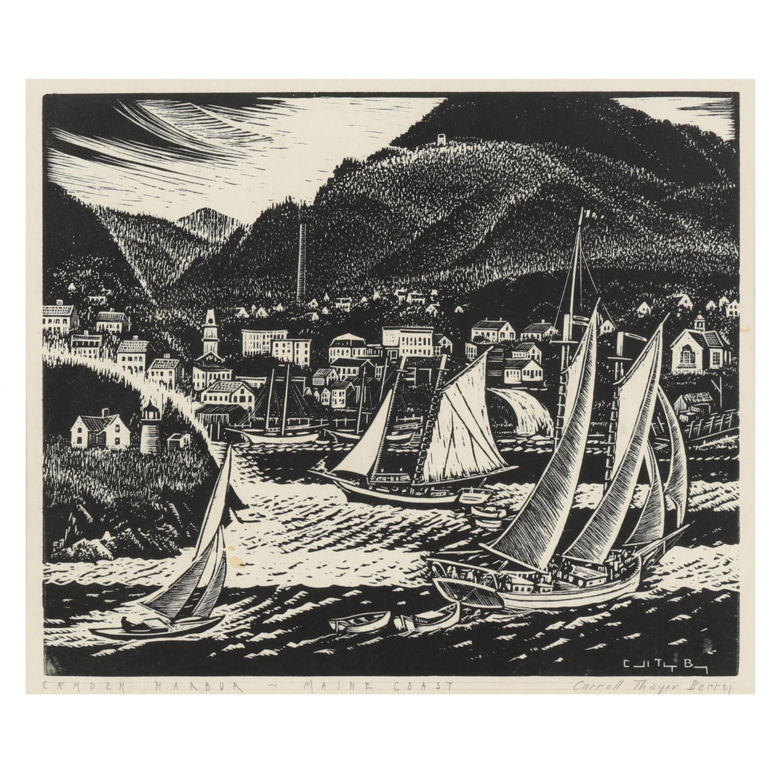 レア　オリジナル　アンドリュー　キッドマン　（絵、写真集セット） Carroll Thayer Berry (American, 1886-1978), Camden Harbor, Maine