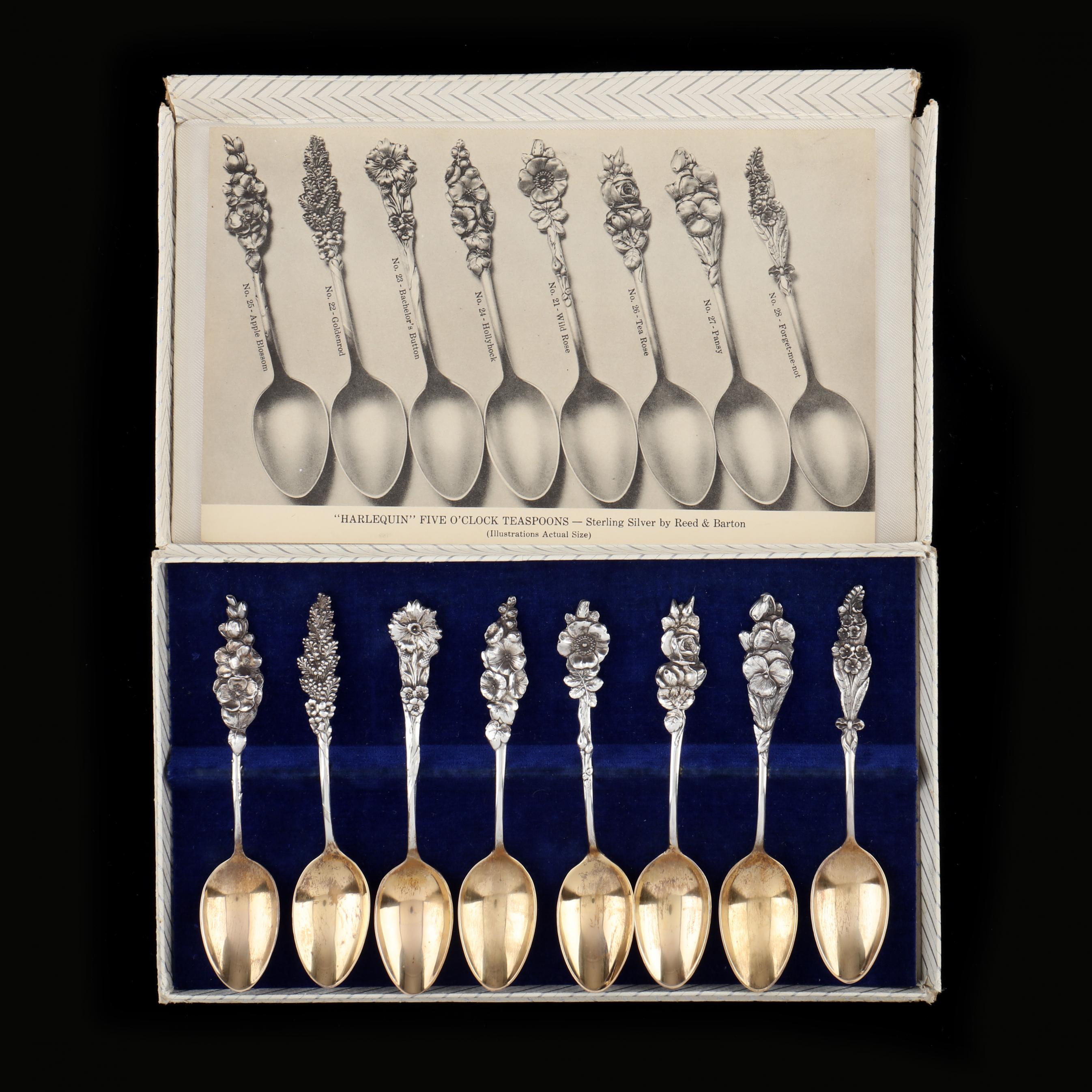 A Boxed Set of Eight Reed & Barton Harlequin Sterling Silver Five