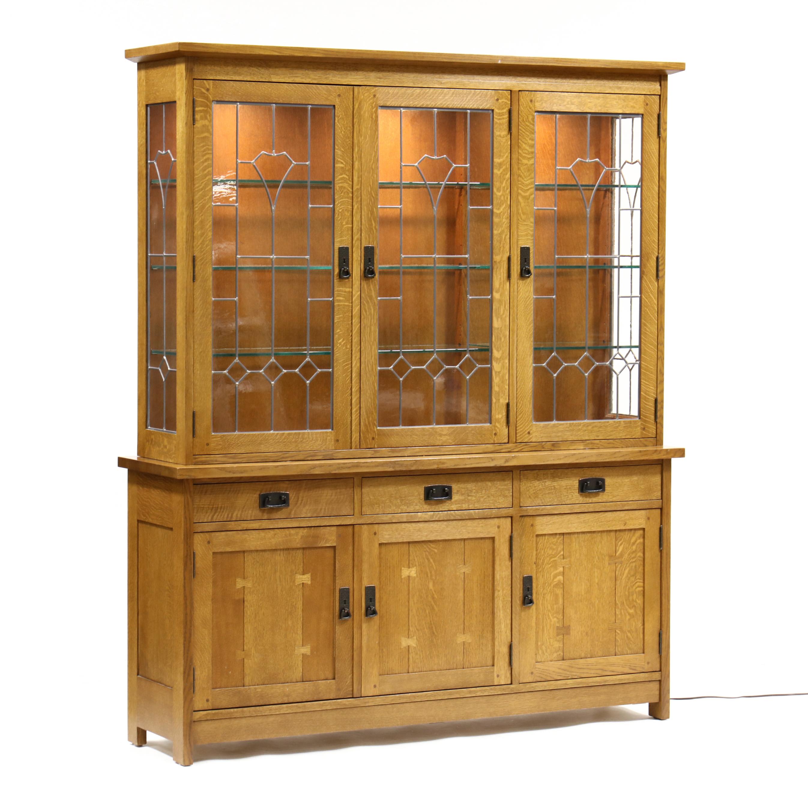 Stickley, Mission Oak and Leaded Glass China Cabinet (Lot 4251