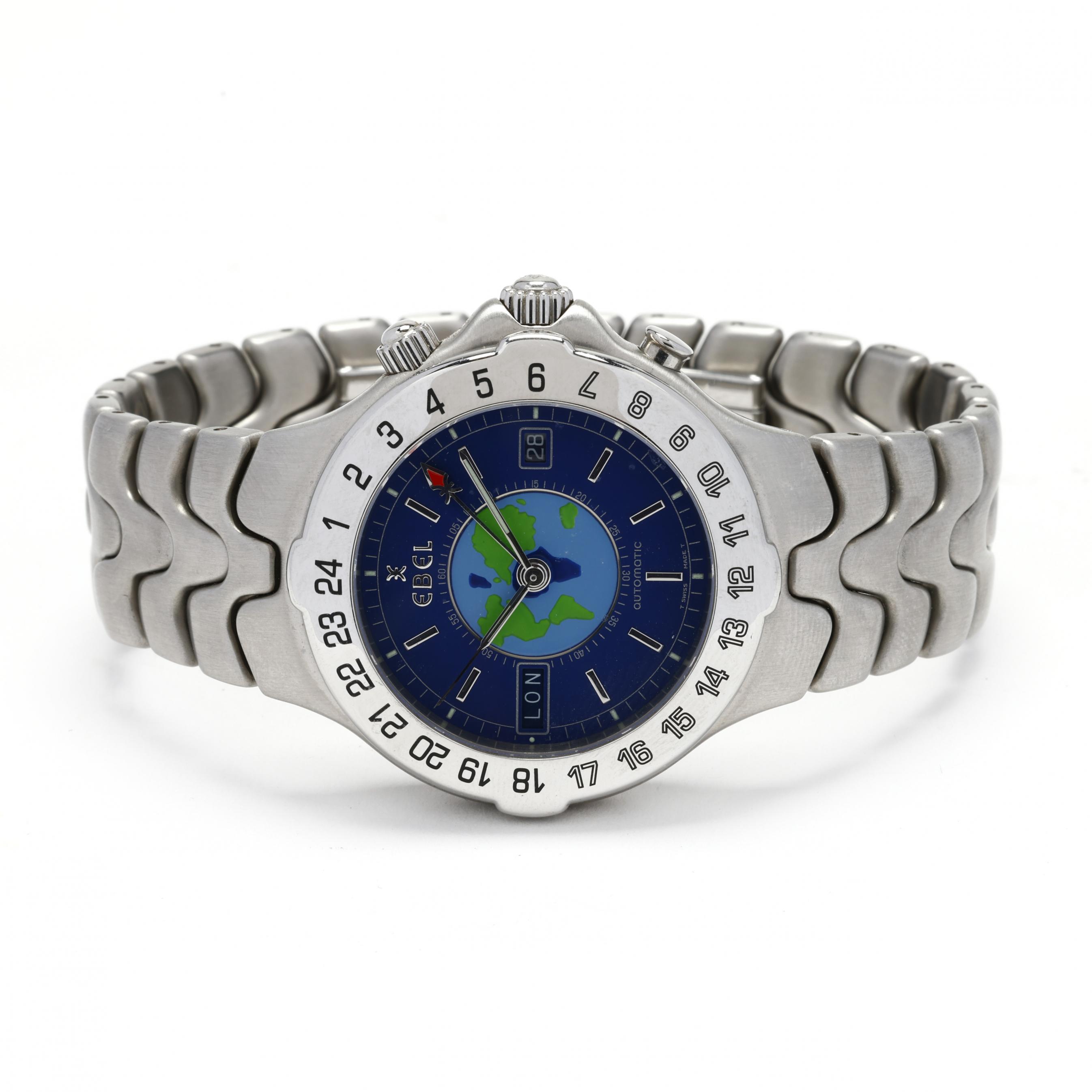 Gent's Stainless Steel Meridian Sportwave World Time Watch, Ebel