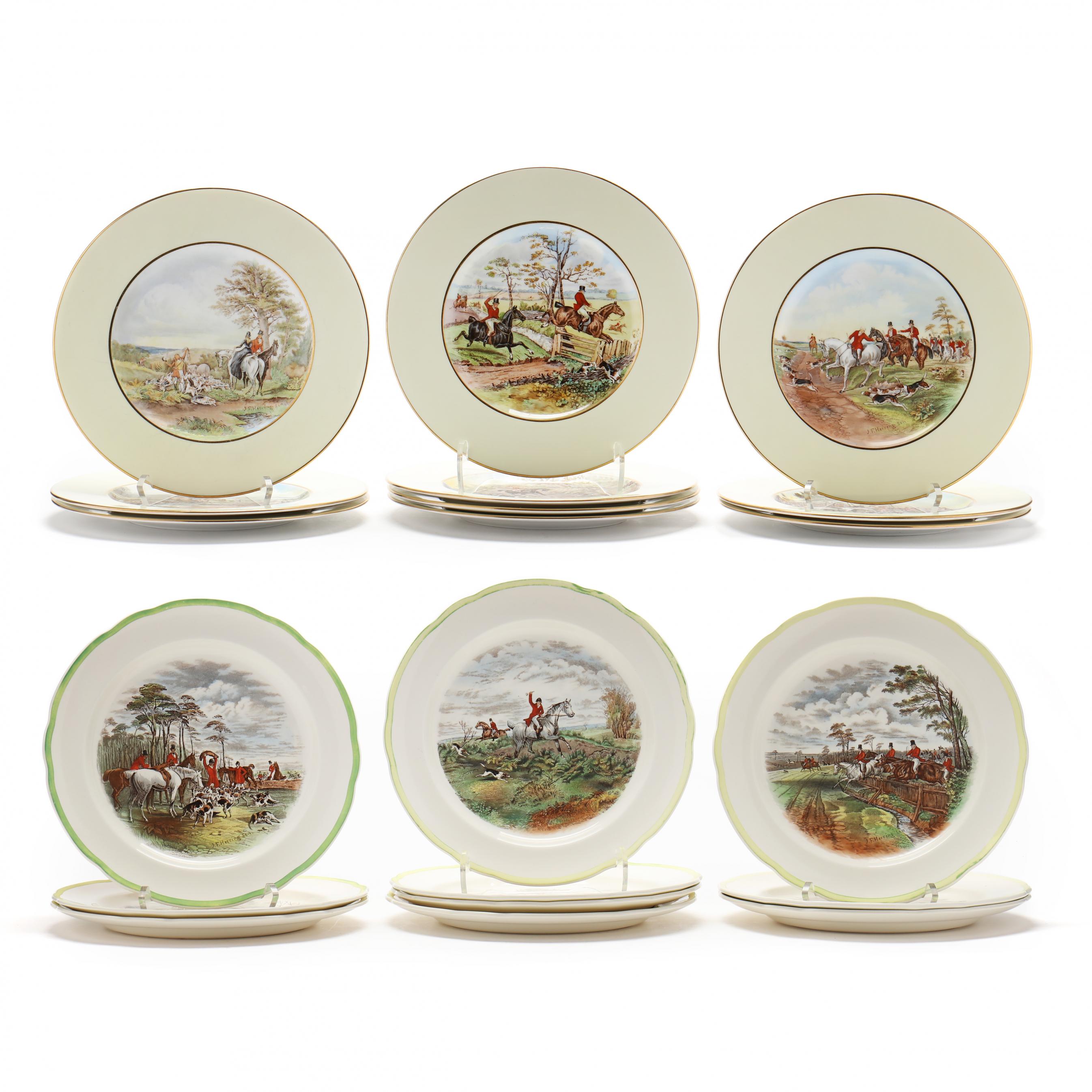 Two Sets of (10) Copeland Spode Equestrian Hunt Theme Dinner