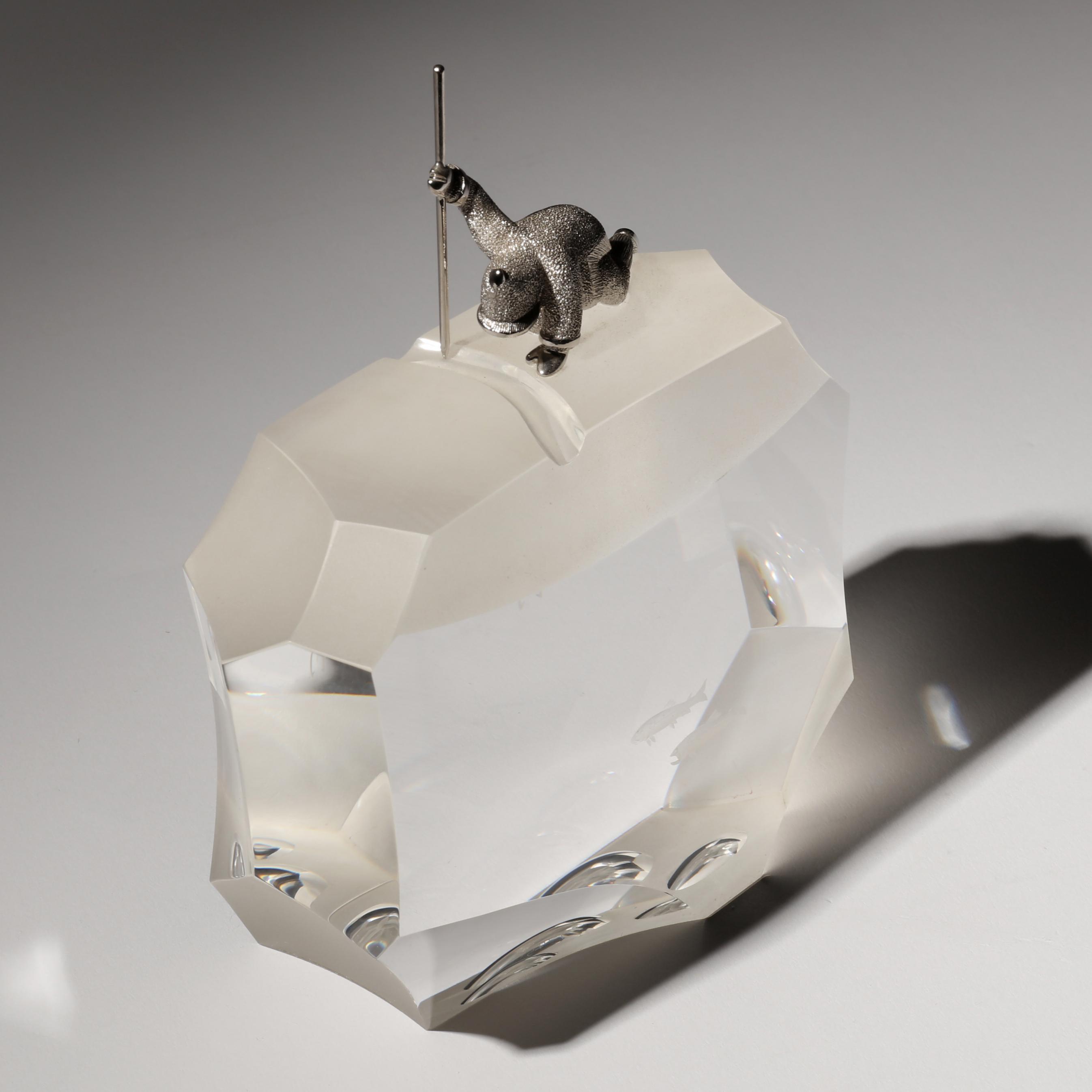 スチューベン　STEUBEN 北極の漁師　FISHERMAN クリスタル　置物 Vintage Steuben Crystal Arctic Fisherman Sculpture (American