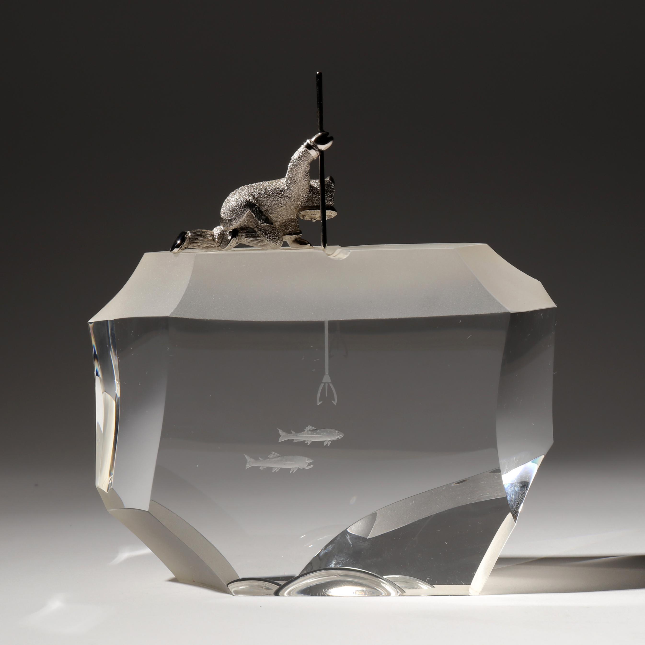 スチューベン　STEUBEN 北極の漁師　FISHERMAN クリスタル　置物 Vintage Steuben Crystal Arctic Fisherman Sculpture (American