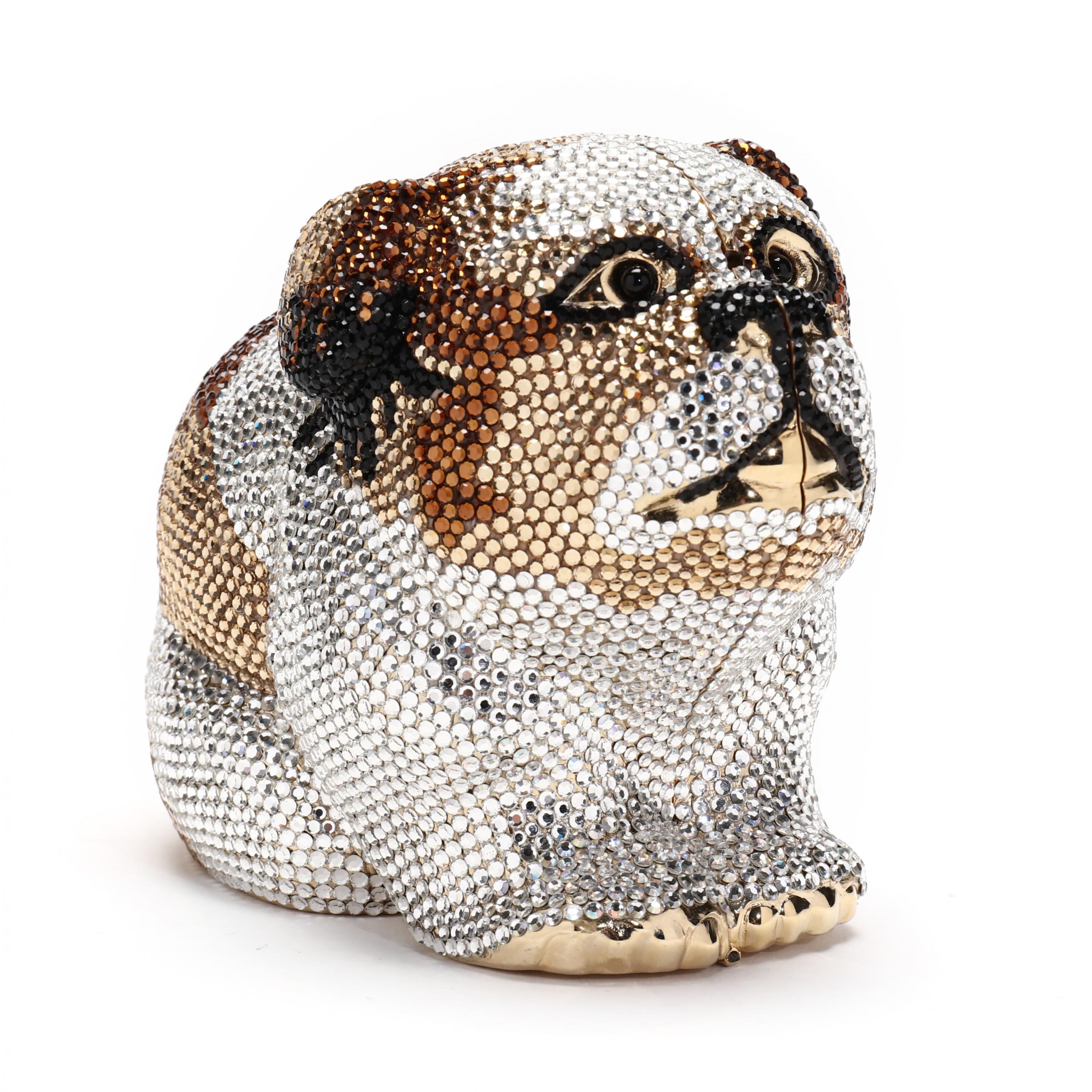 Judith Leiber Pug Bull Dog Wide Belt Swarovski Crystals Black Leather Karung Puppy Luna - Judith Leiber main image 4