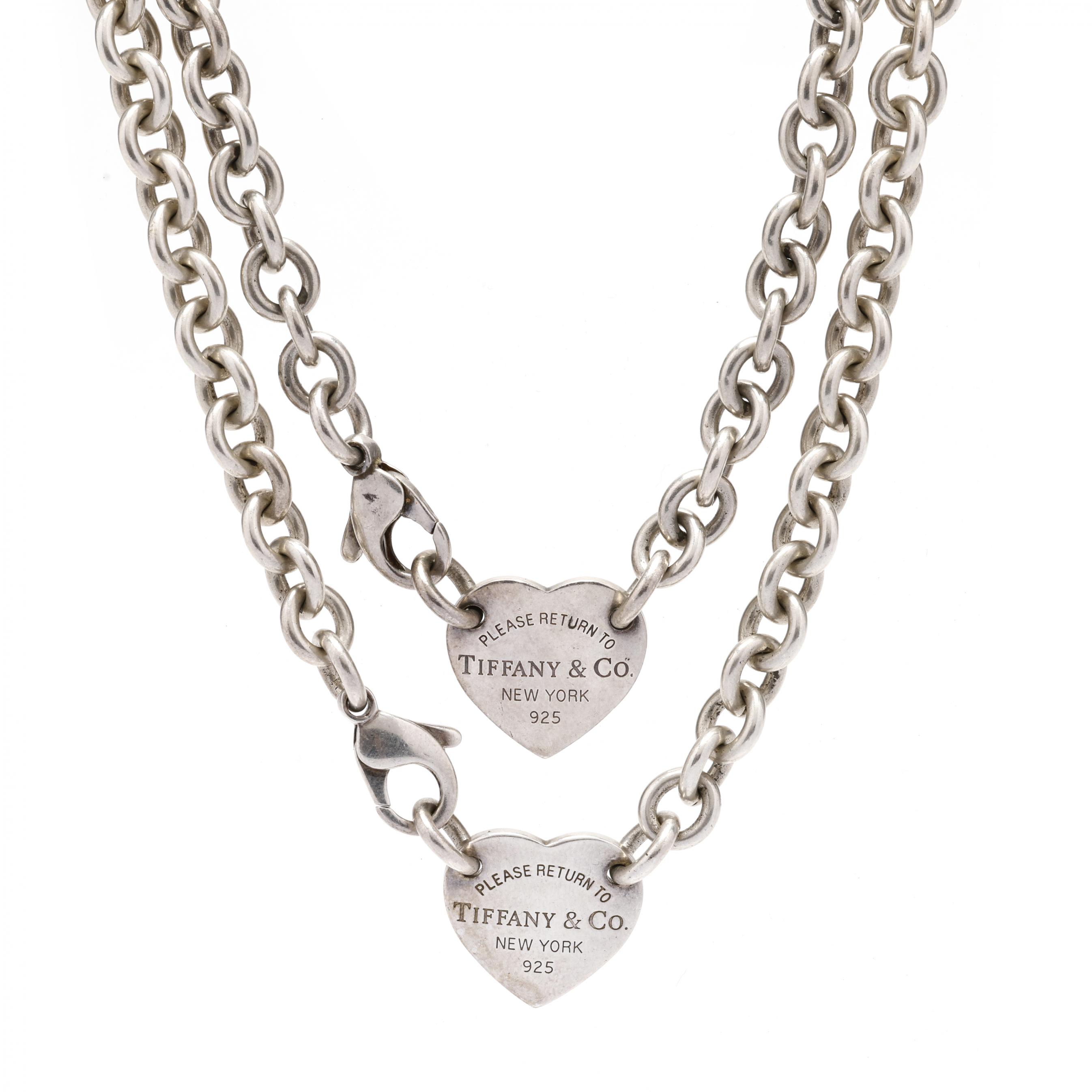 Two Return to Tiffany Sterling Silver Heart Tag Necklaces Tiffany Co. Lot 5075 Estate Jewelry AuctionApr 25 2024 10 00am