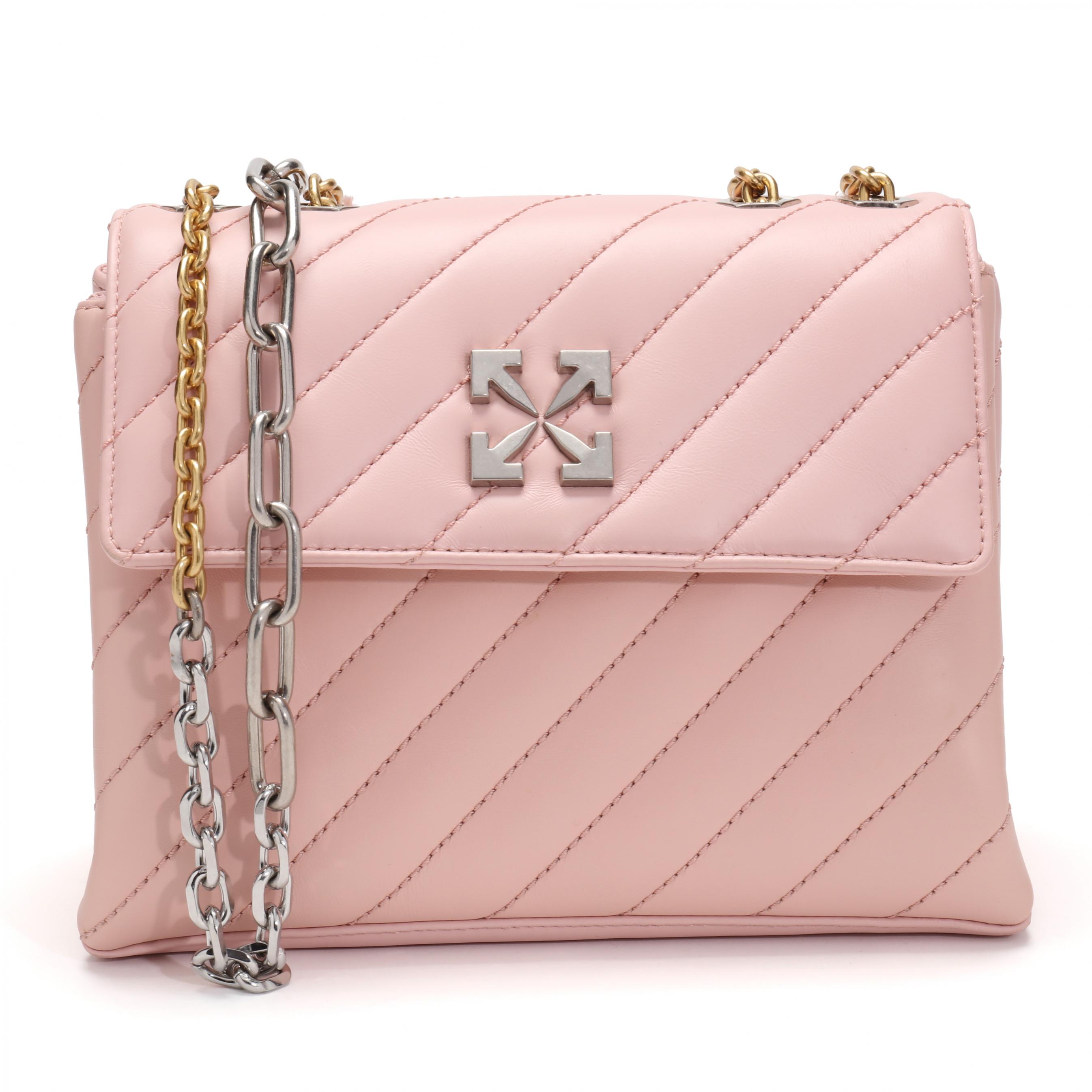 関税送料込【Off-White】キルト レザー JACKHAMMER トートバッグ Off-White Jackhammer Shoulder Bag in Blush (Lot 3034