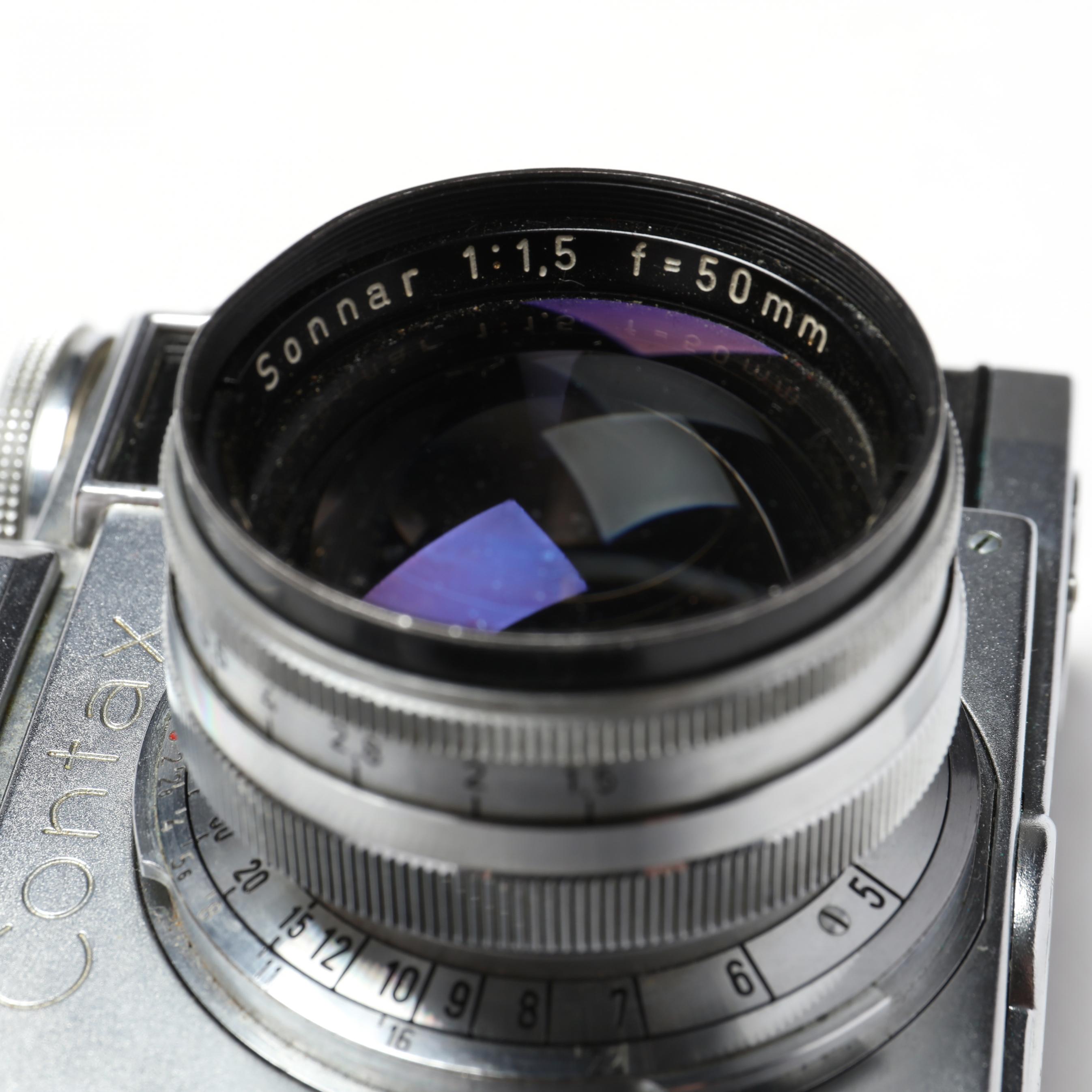 Cased Zeiss Ikon Contax IIIa Camera, with Three Lenses and Field