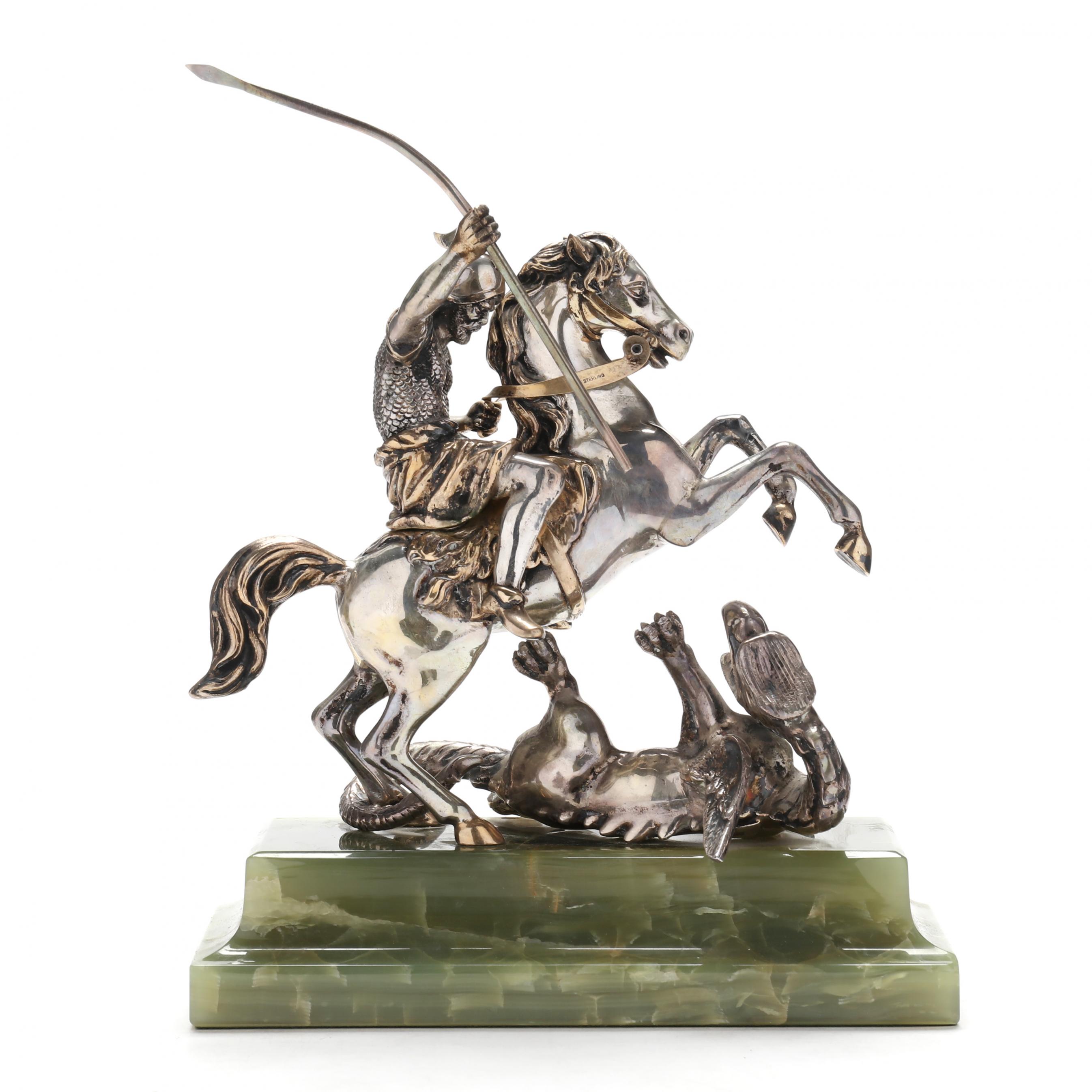 A Sterling Silver Mounted Group of St. George Slaying the Dragon