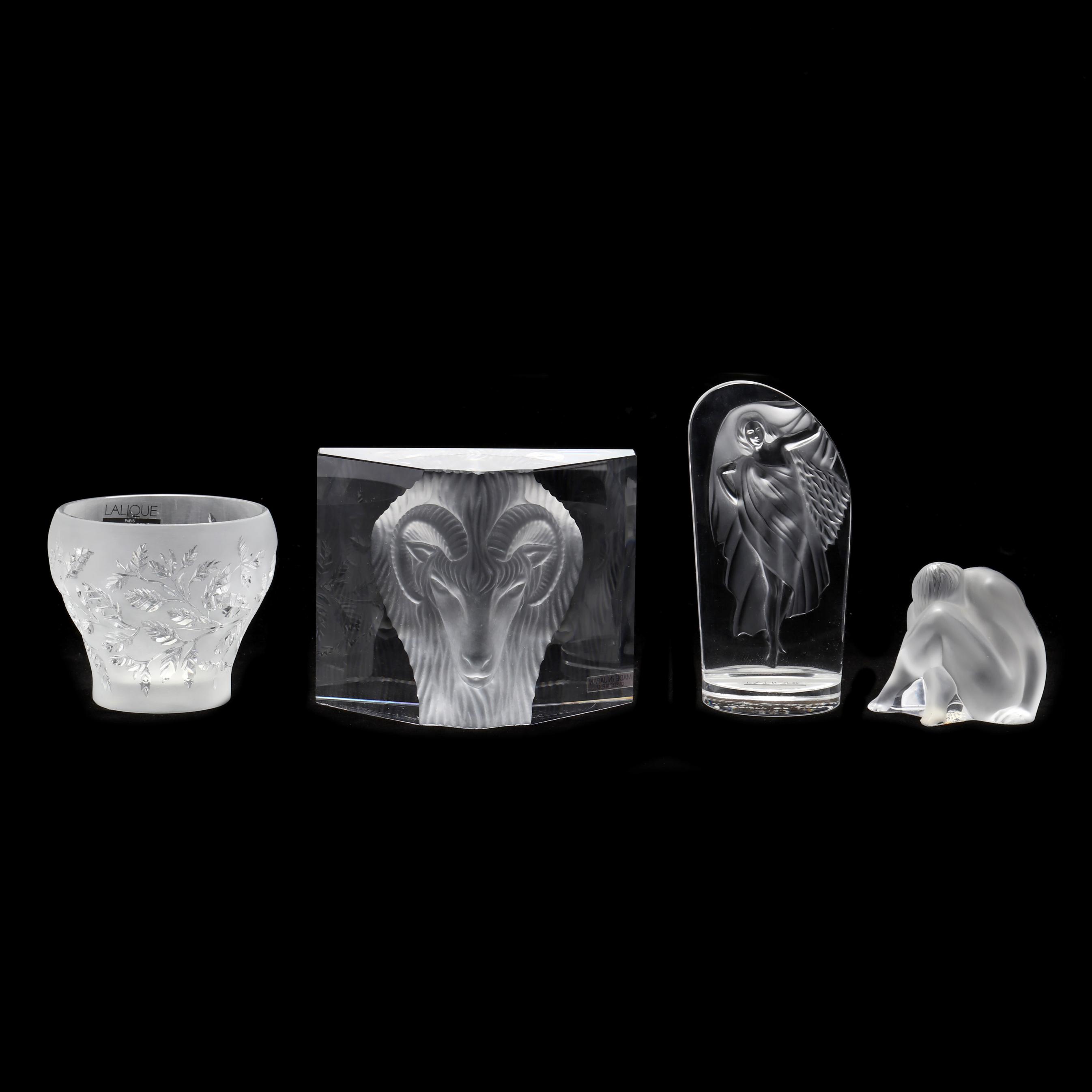 Three Pieces of Lalique Crystal and a Prism Sculpture (Lot 3183
