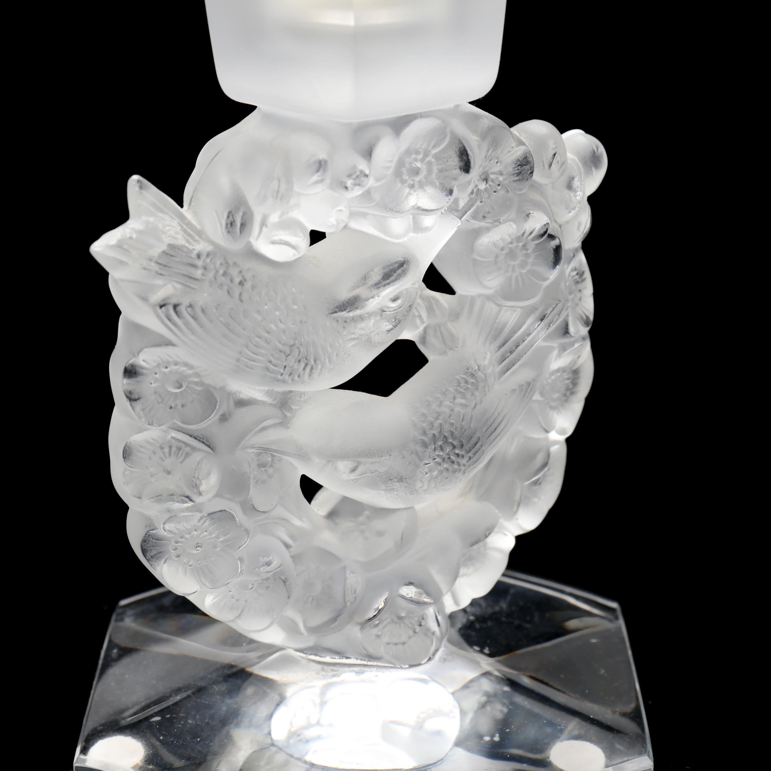 Lalique, Pair of Crystal Bird Themed Candlesticks and Vase (Lot