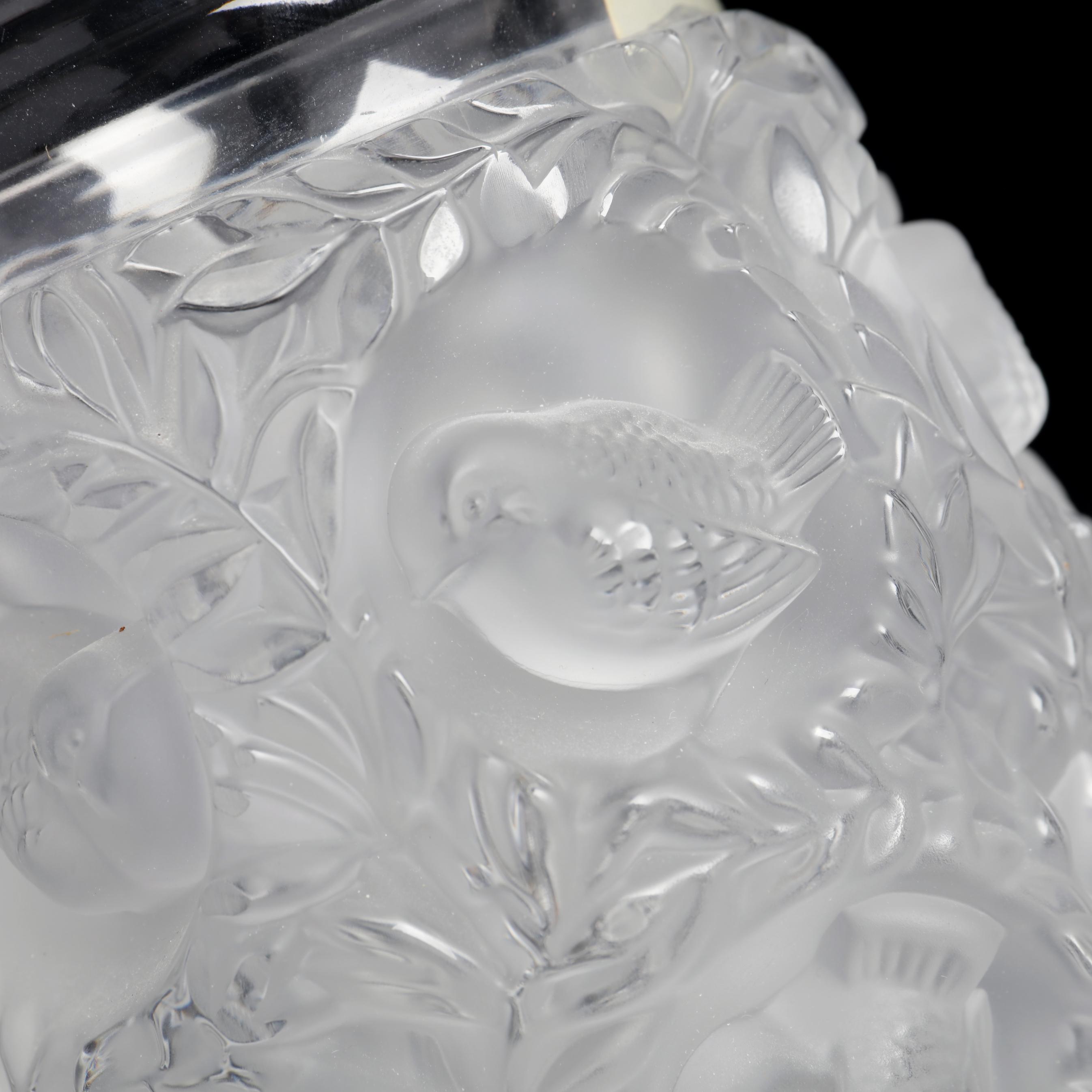 Lalique, Pair of Crystal Bird Themed Candlesticks and Vase (Lot