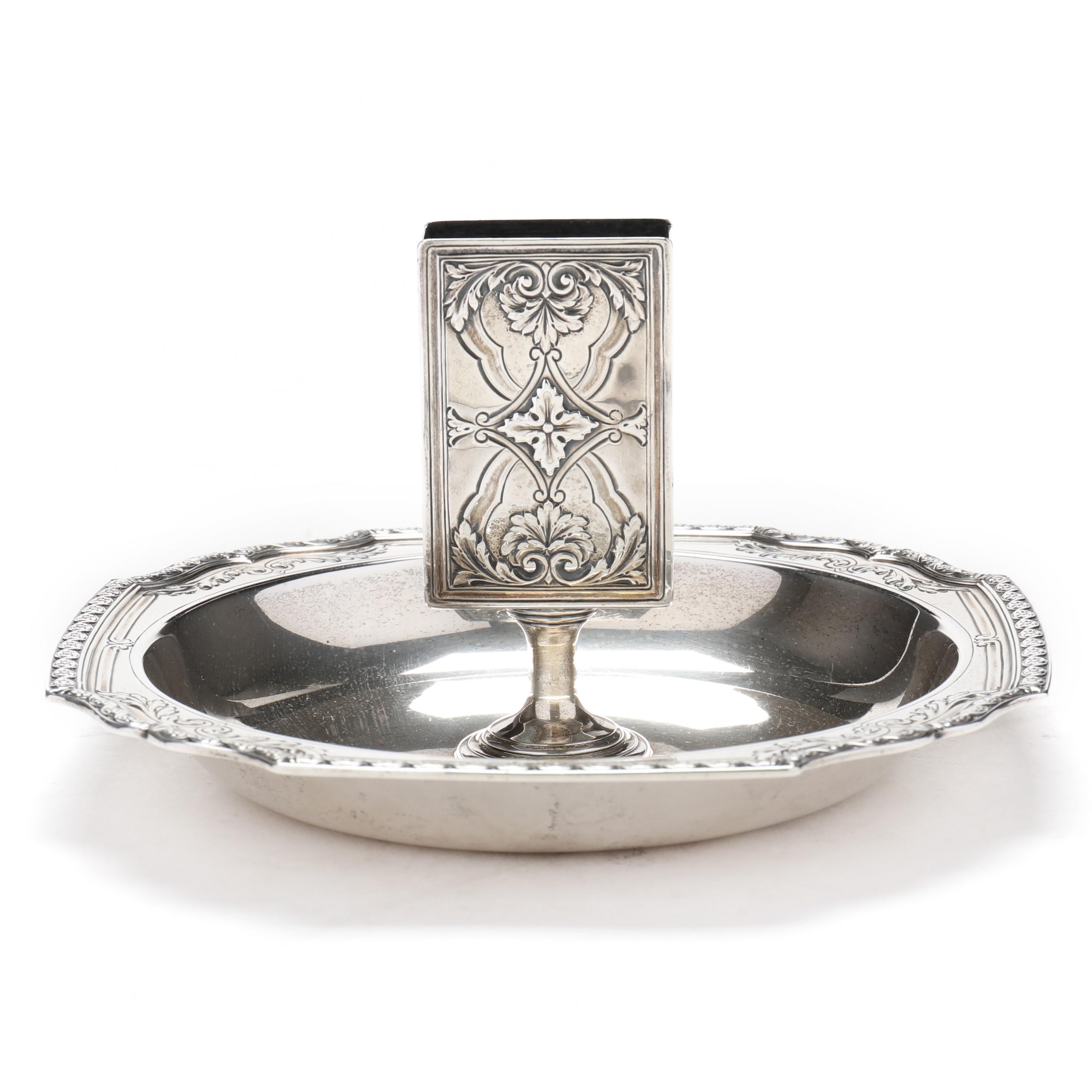 A Tiffany & Co. Sterling Silver Ashtray with Match Holder (Lot