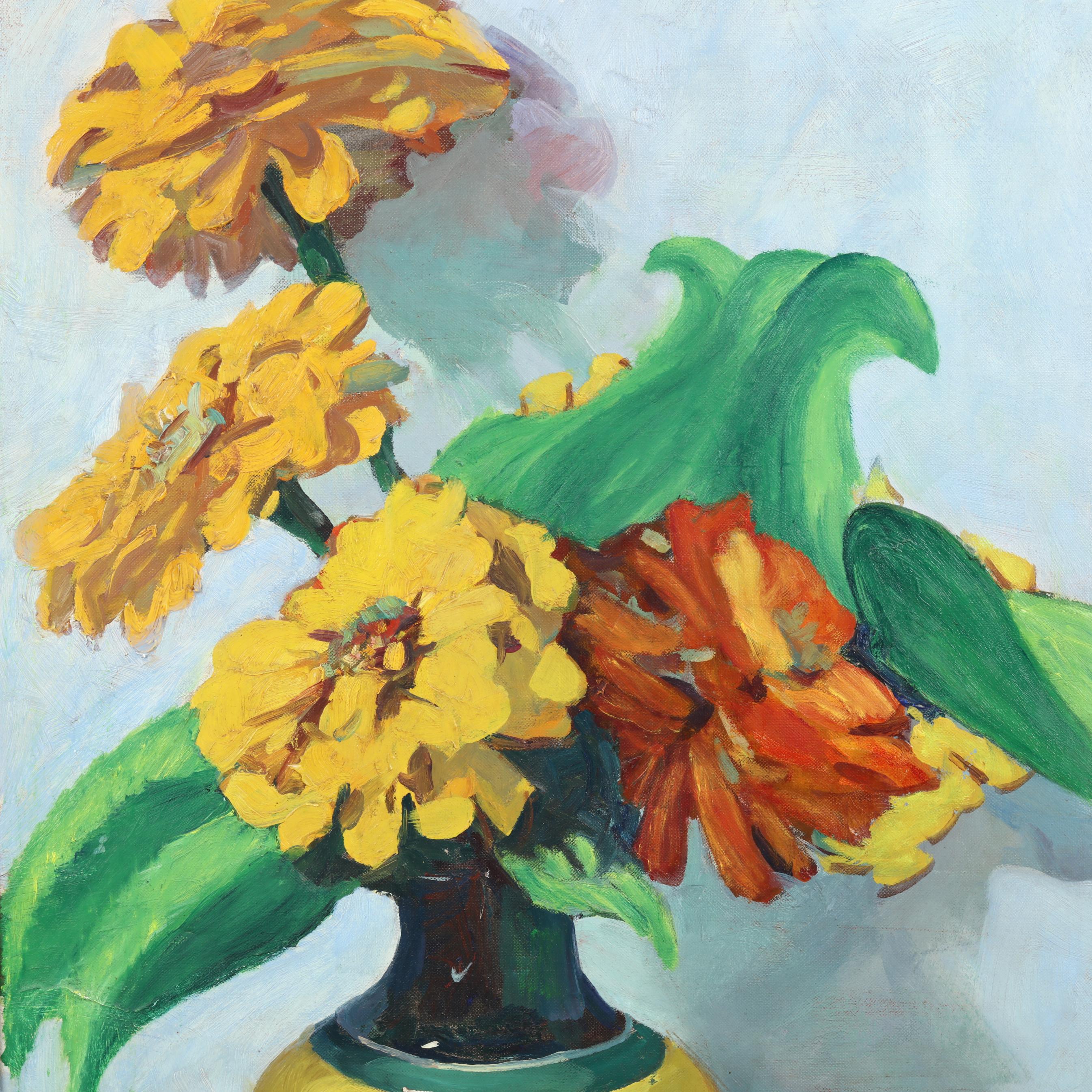 Jane Peterson (American, 1876-1965), Zinnias in a Yellow Vase (Lot