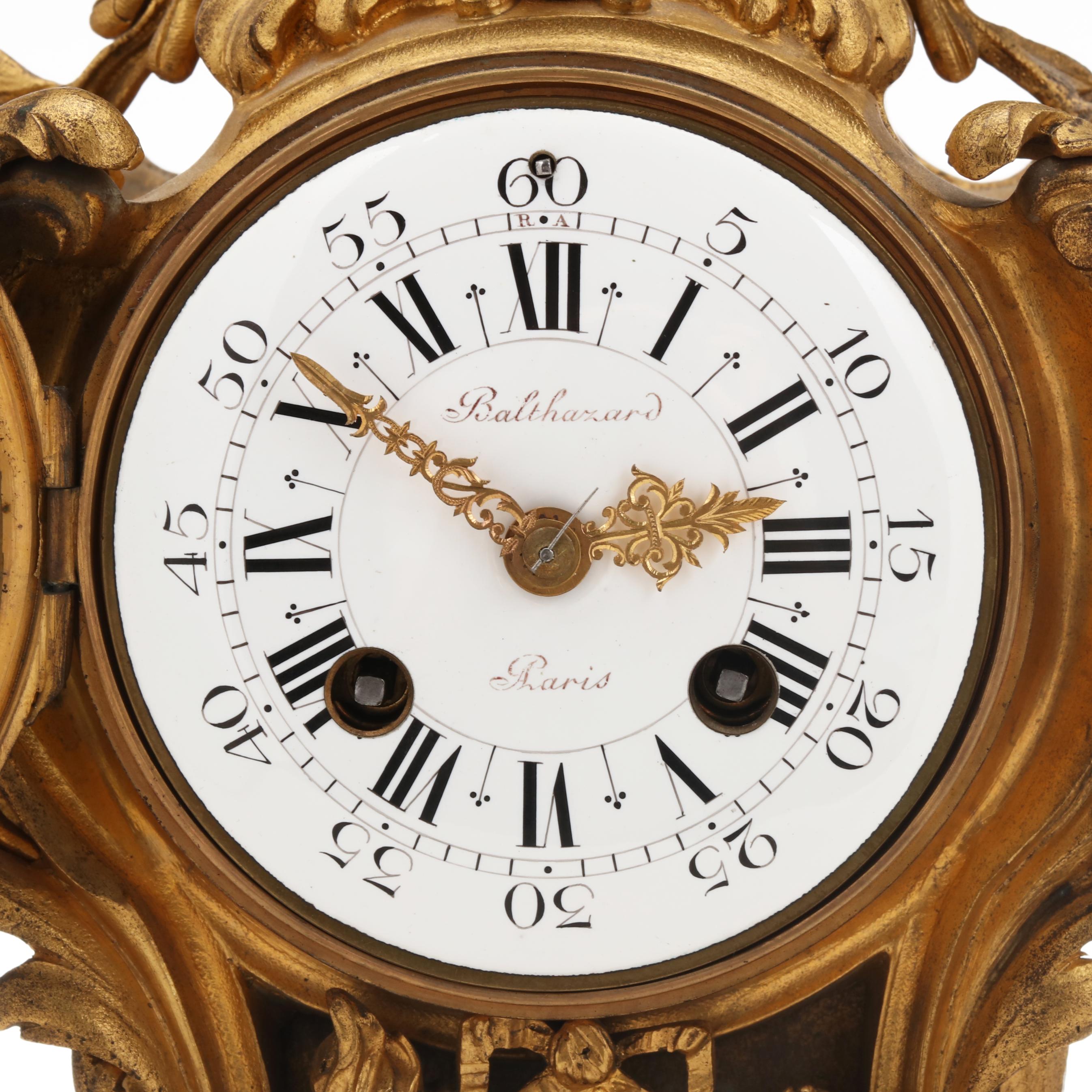 Louis XV Style Dore Bronze Mantel Clock, Signed Balthazard A'Paris