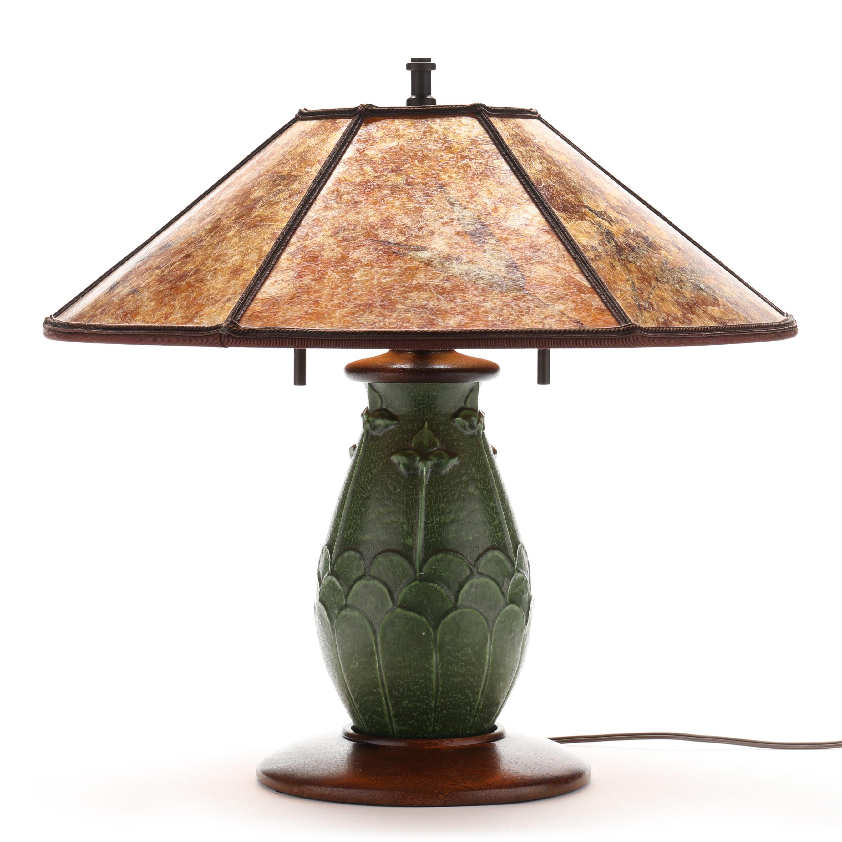 Arts & Crafts Style Ephraim Pottery Table Lamp with Mica Shade