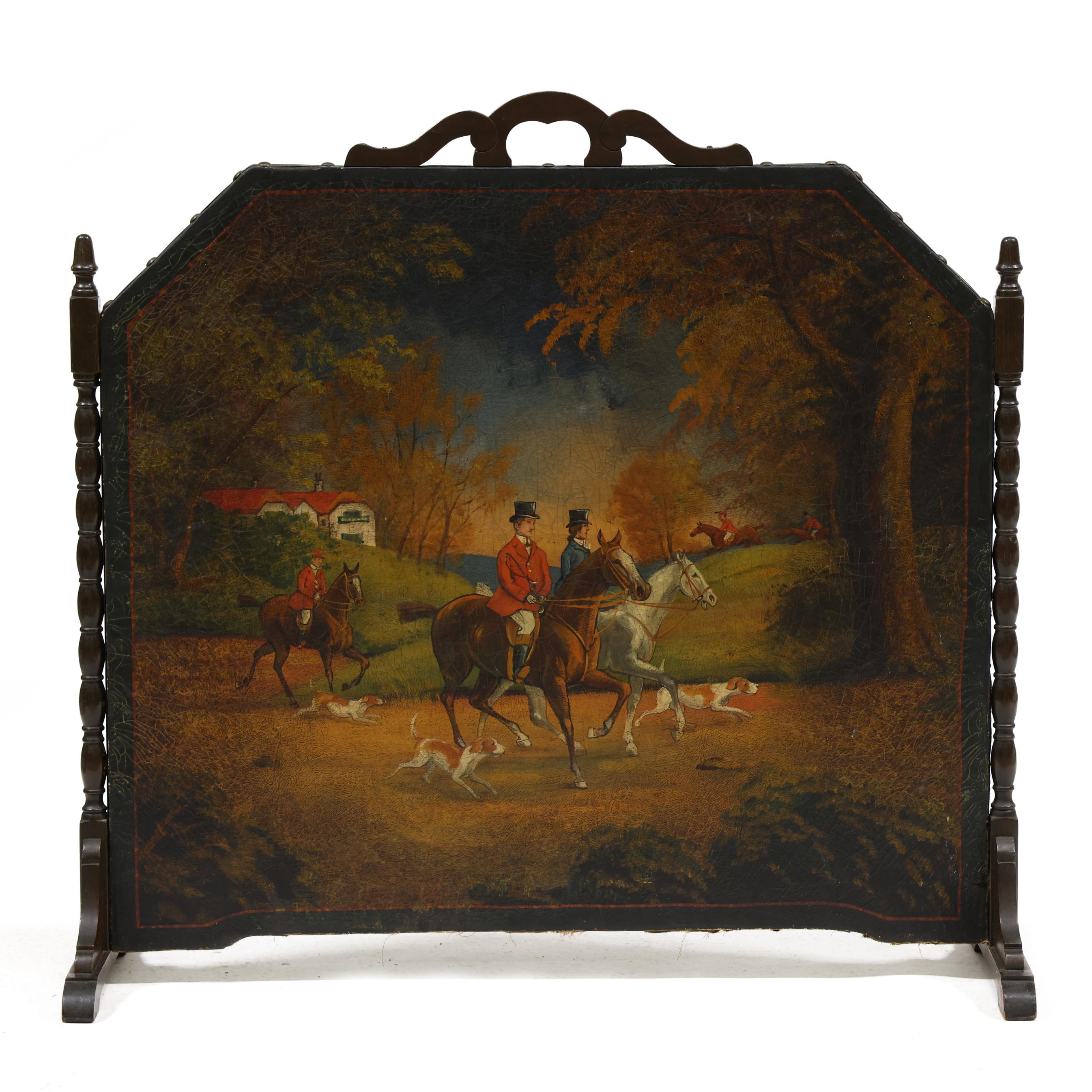 新品　希少　ディスプレイ 　OLD FORESTER 　空ビ 　レトロ Vintage Painted English Fox Hunt Fire Screen (Lot 2065 - August