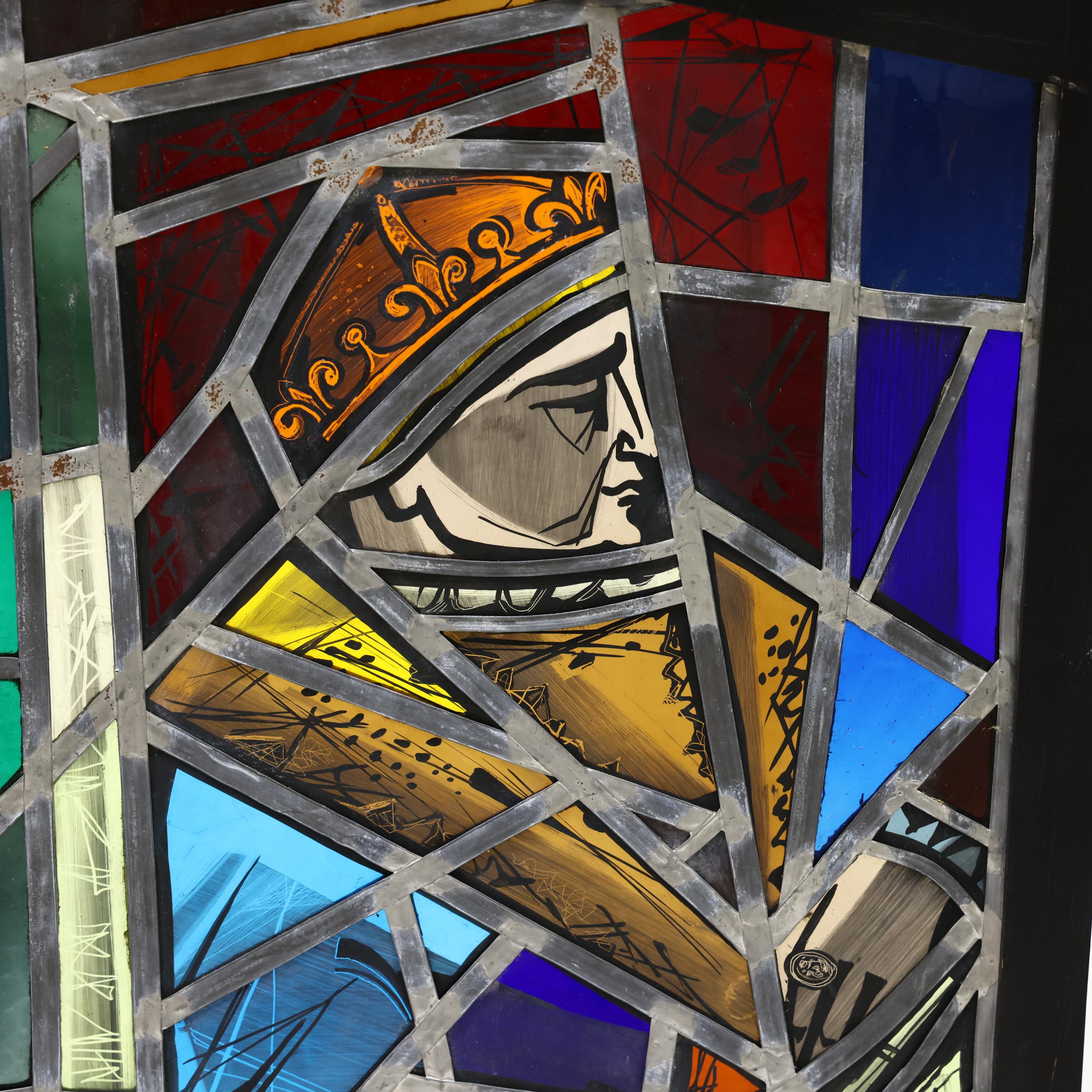 Pair of Mid-Century Brutalist Stained Glass Windows (Lot