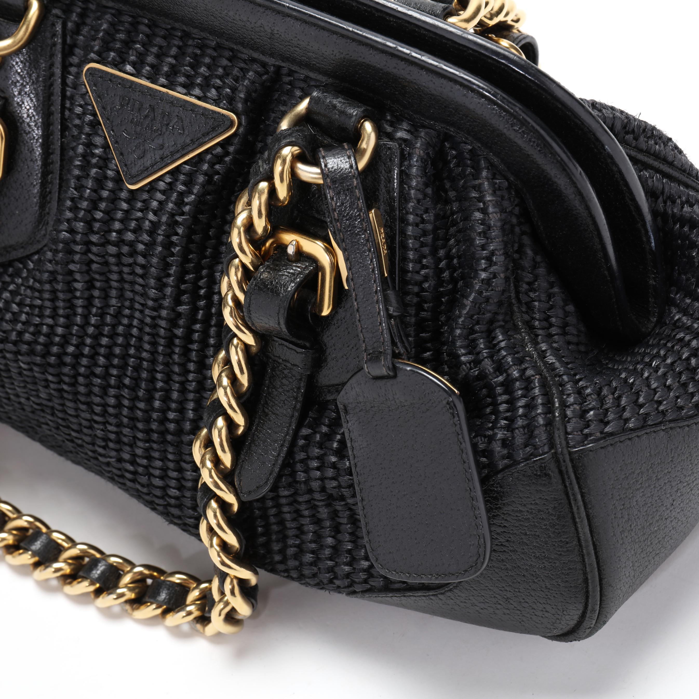 Prada Paglia Cinghiale Frame Tote in Black (Lot 2030 - Luxury 