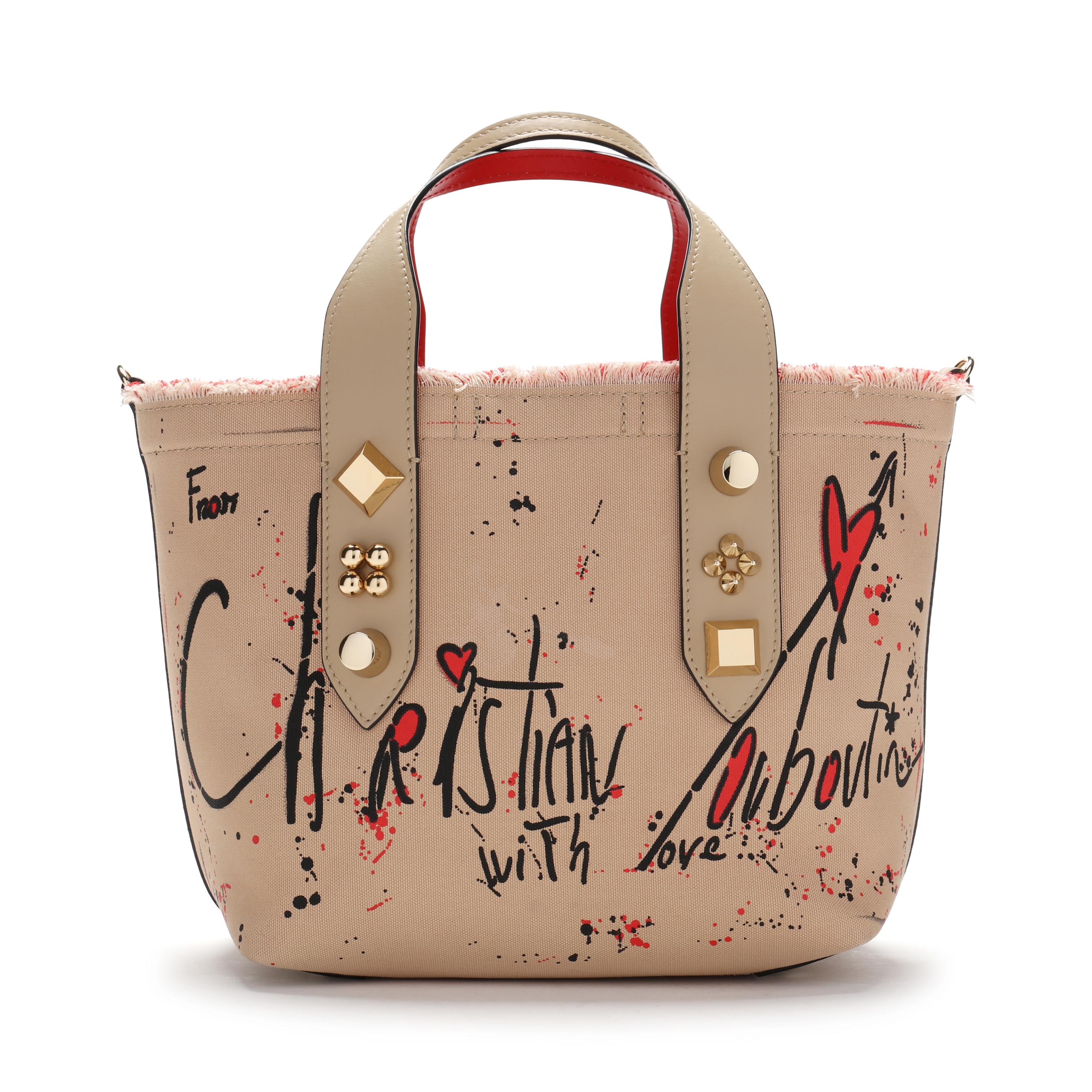 【関税送料込】ルブタン Frangibus Small Canvas & Leather Tote Frangibus Small printed canvas tote bag in black - Christian