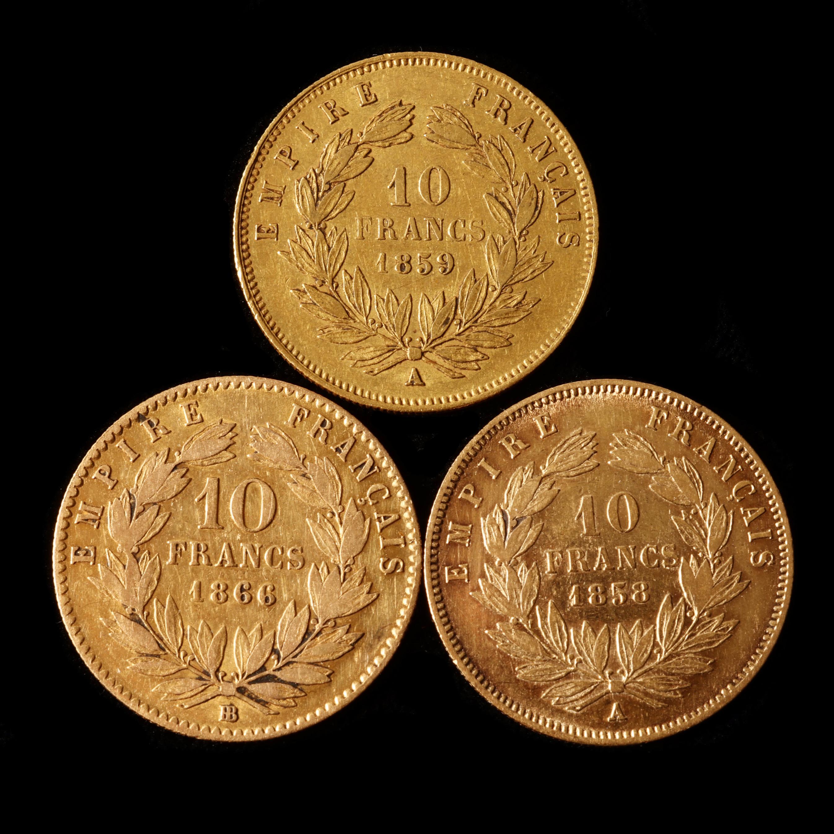 Three (3) French Gold 10 Francs of Napoleon III (Lot 3030 - )