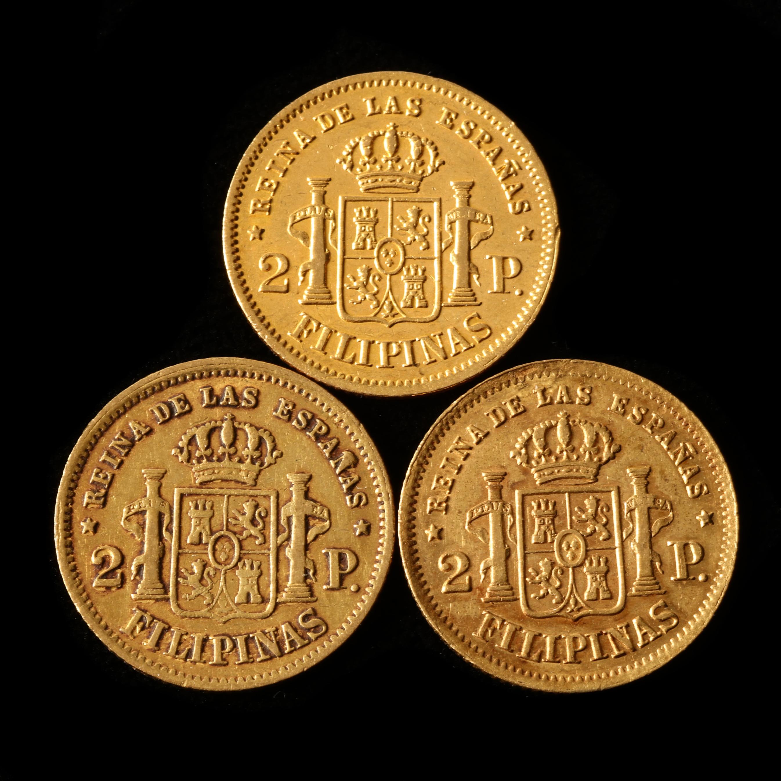 Lot of Three (3) Spanish Philippines Gold 2 Pesos (Lot 3066 - )