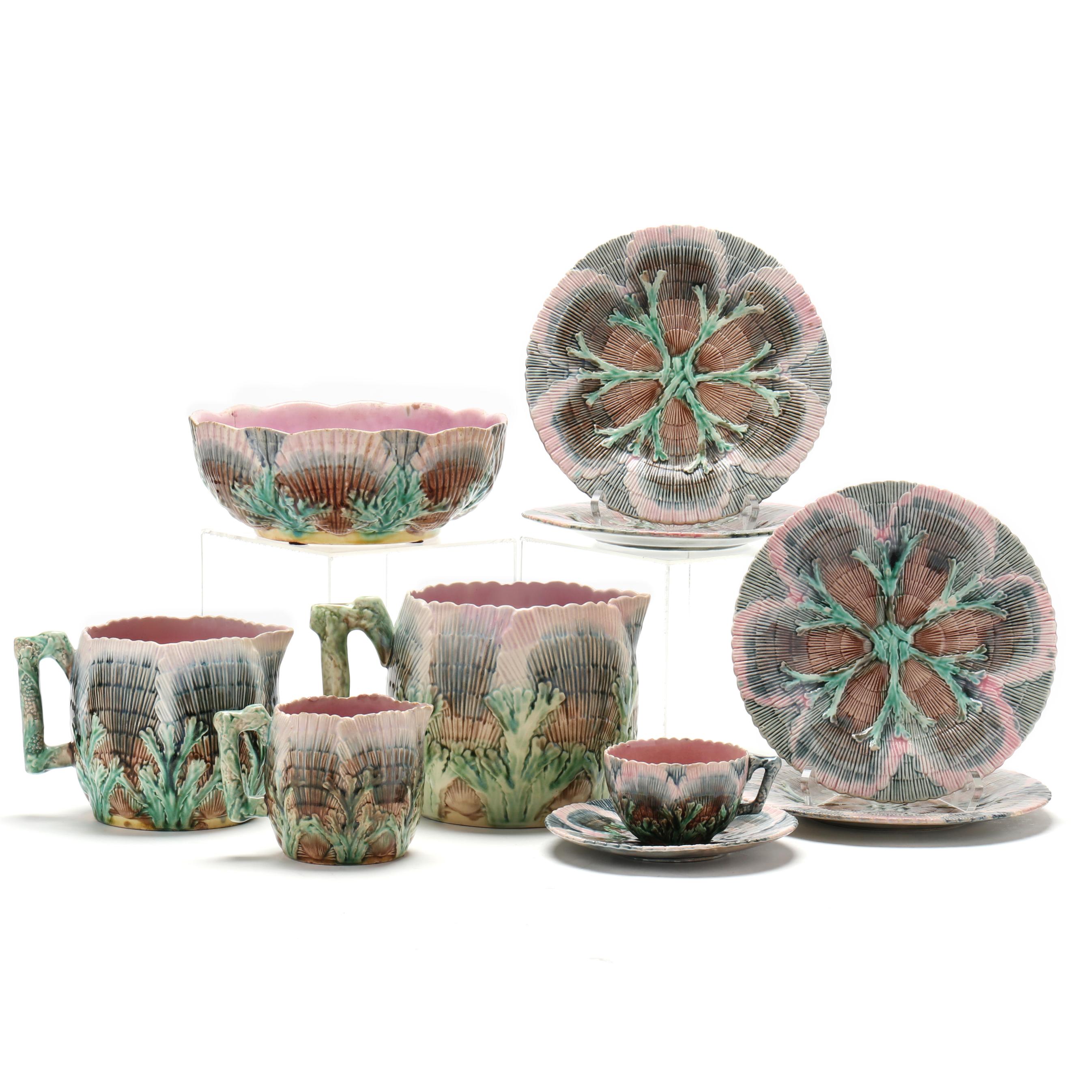 Ten Pieces of Griffen, Smith & Hill Etruscan Shell Majolica