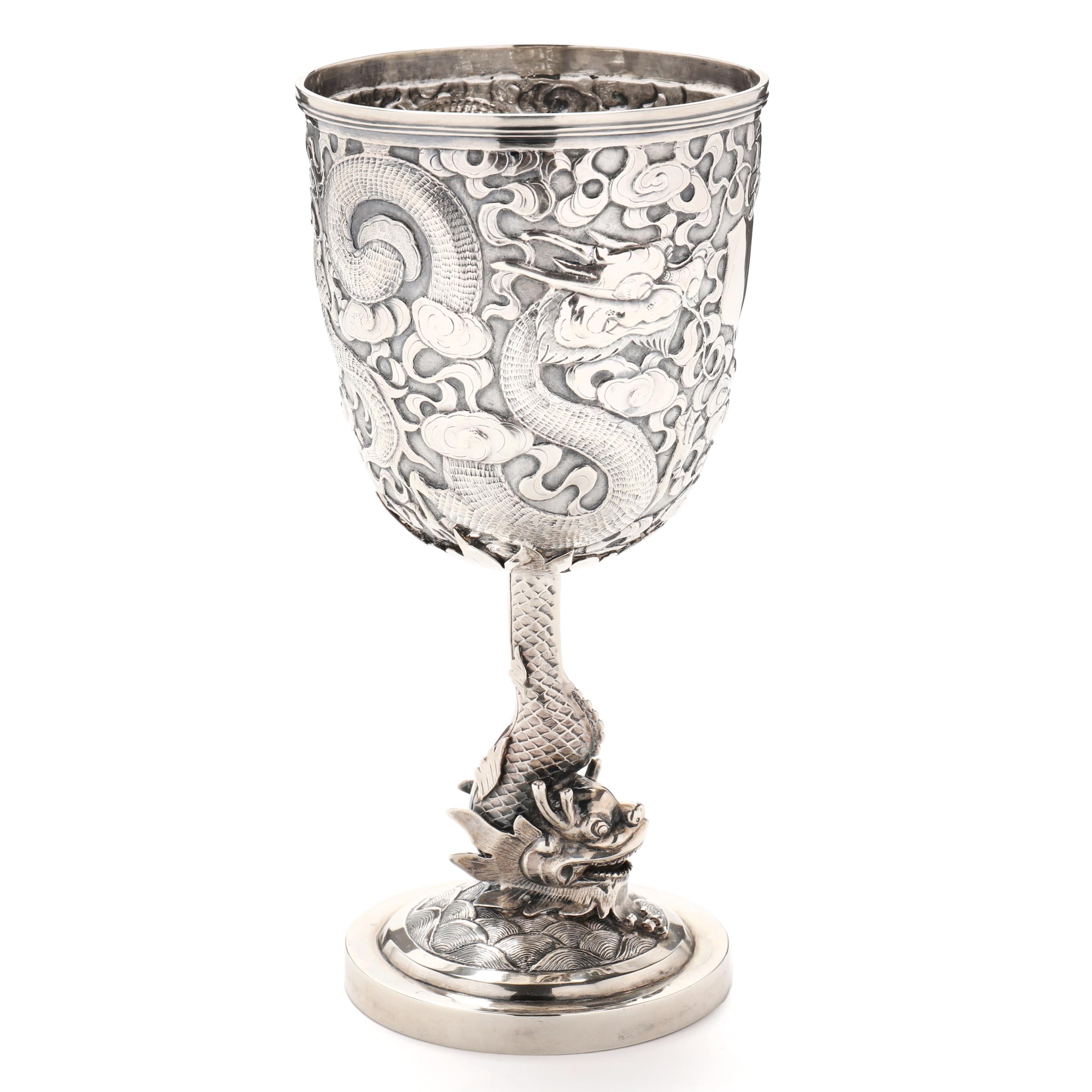 A Chinese Export Silver 'Dragon' Goblet, Mark of Wang Hing & Co