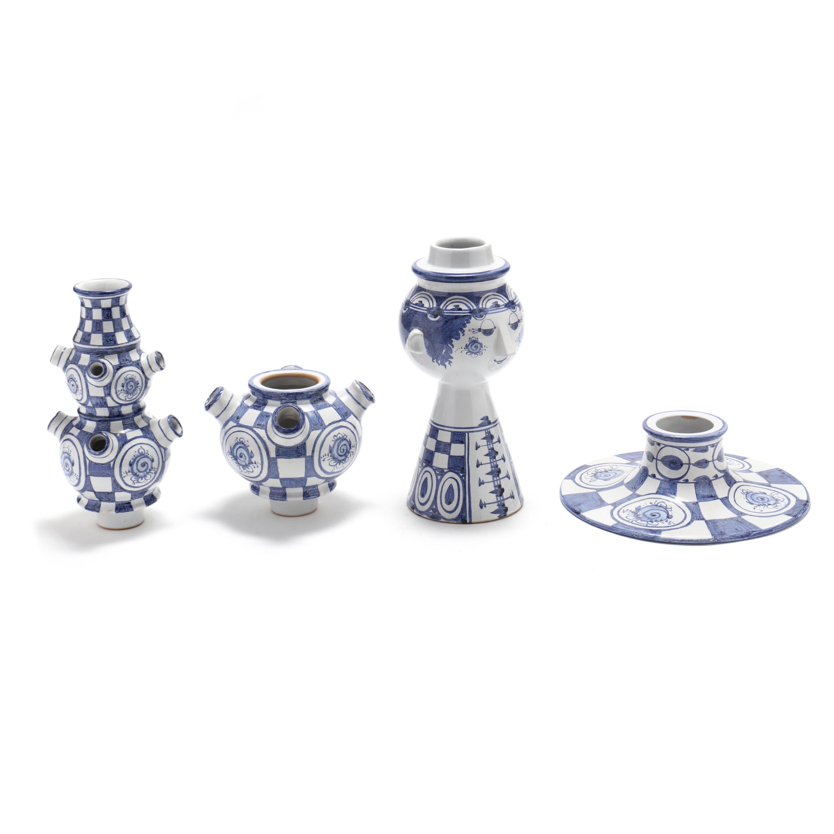 Bjørn Wiinblad (Danish, 1918-2006), Blue and White Tulipiere (Lot