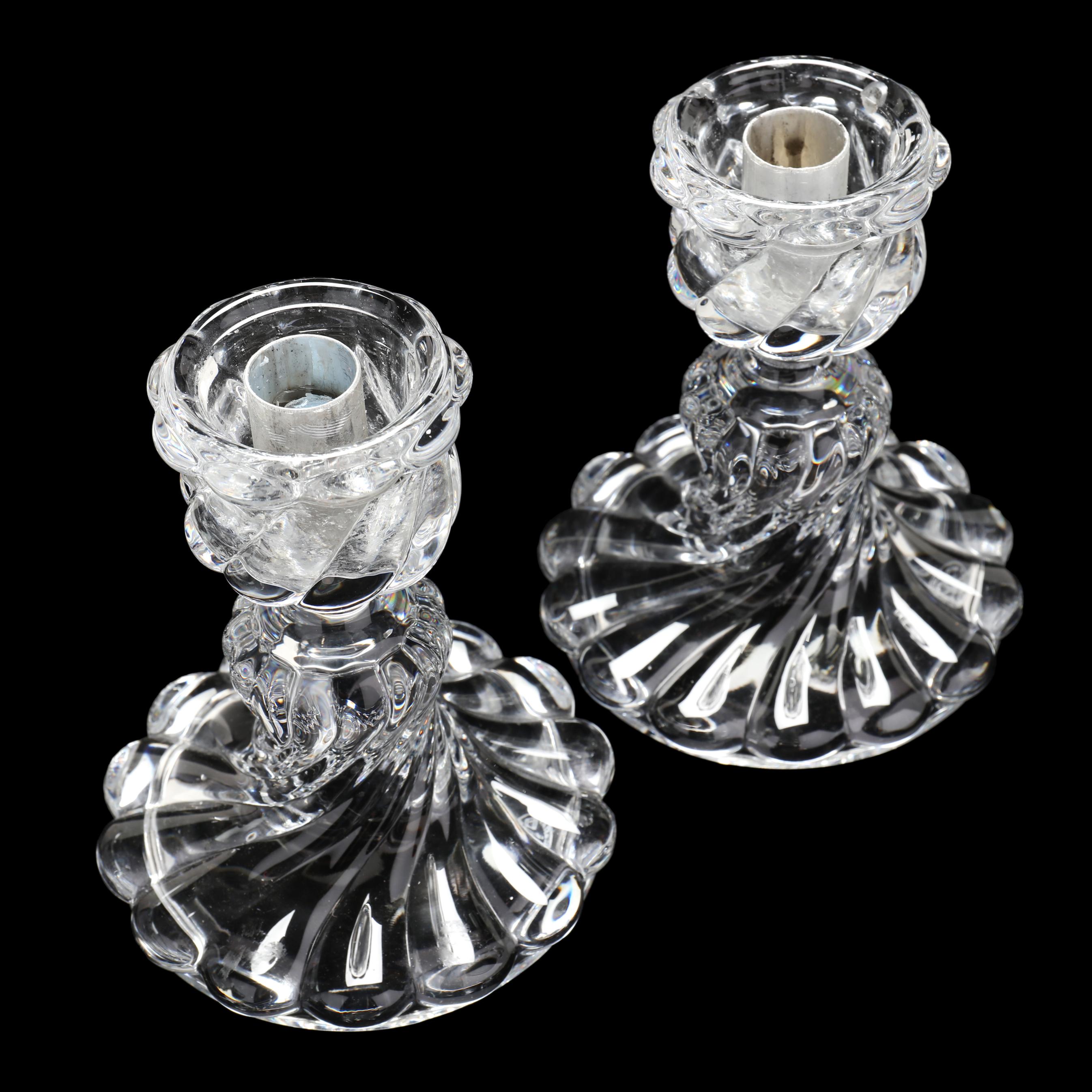 Pair of Baccarat Bambous Candlesticks with Hurricane Shades (Lot