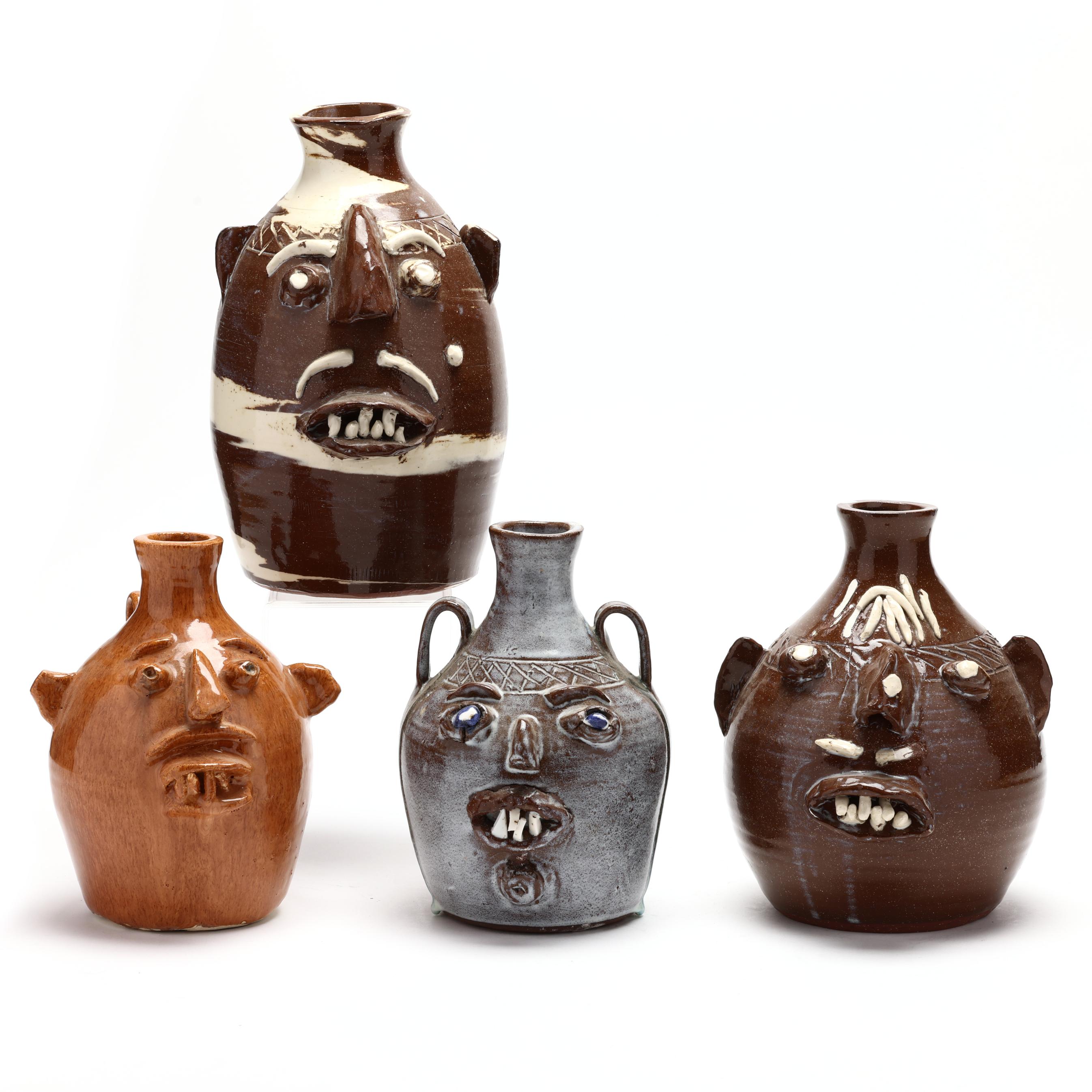 Freakiee Faces NermieeBags (コンプリート4体Set) Four Pottery Face Jugs, Fred Beane, Seagrove, NC, Old House