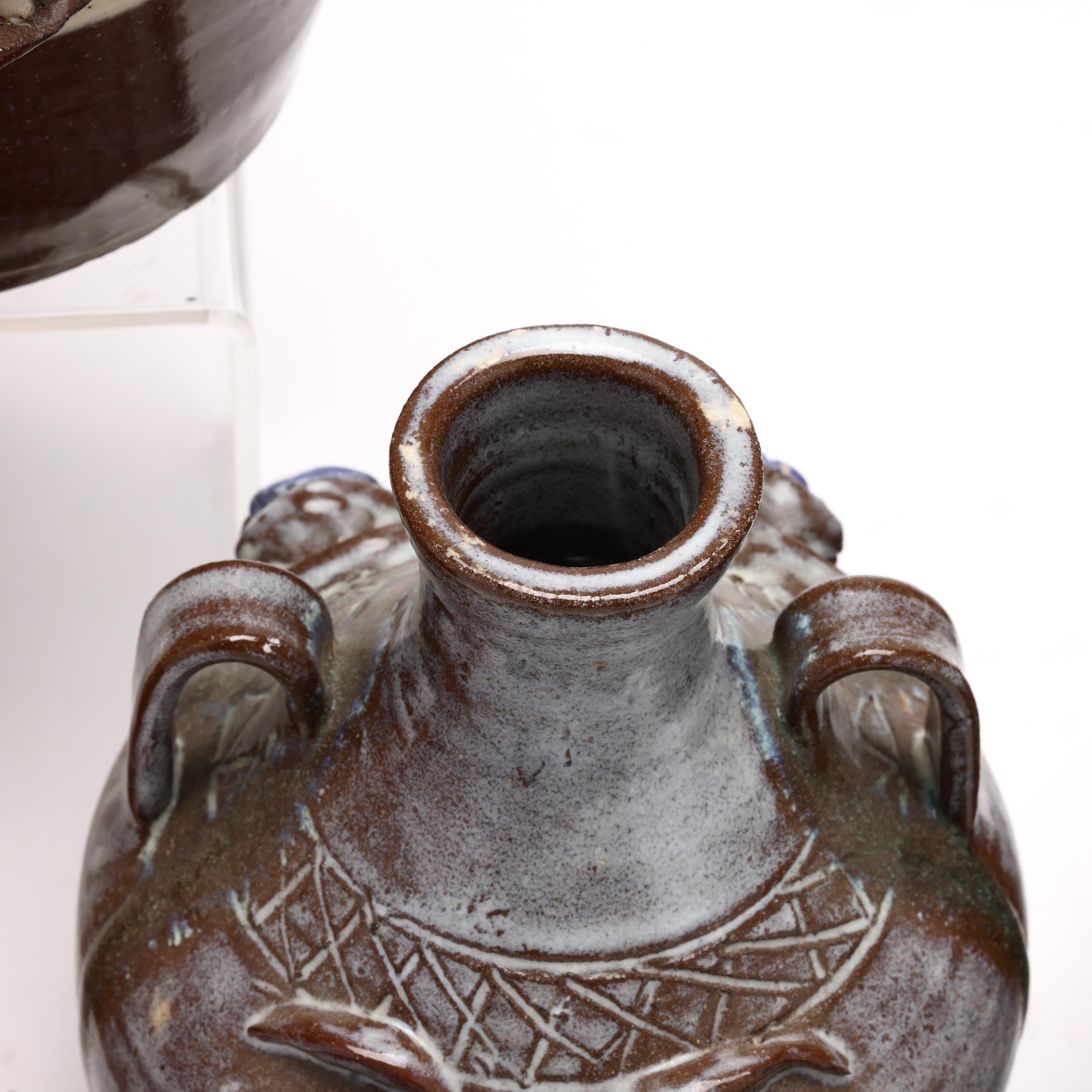 Four Pottery Face Jugs, Fred Beane, Seagrove, NC, Old House