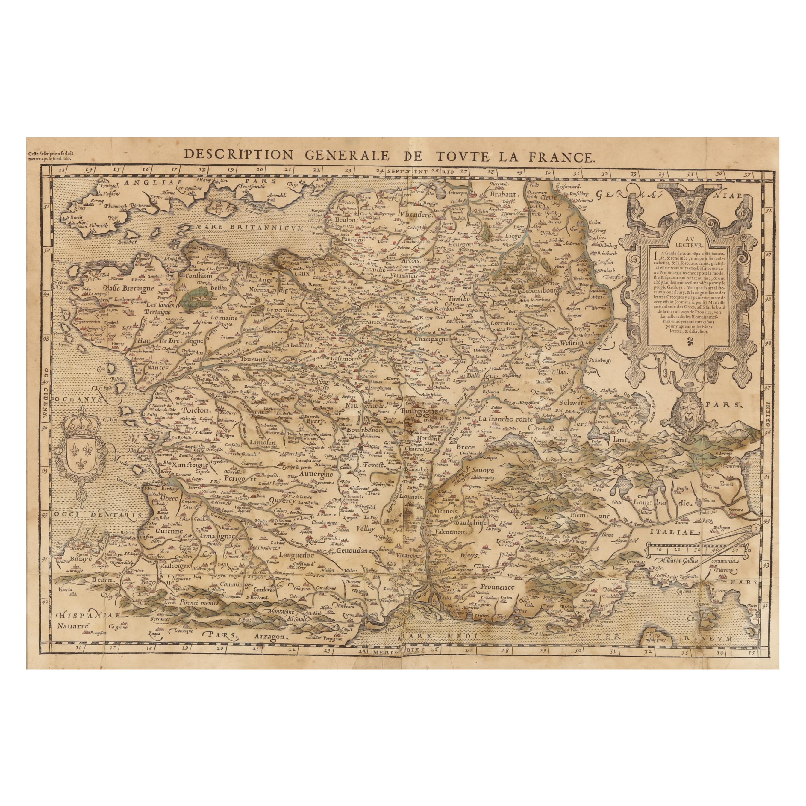 Belleforest's 16th-Century Woodcut Map of France (Lot 4020