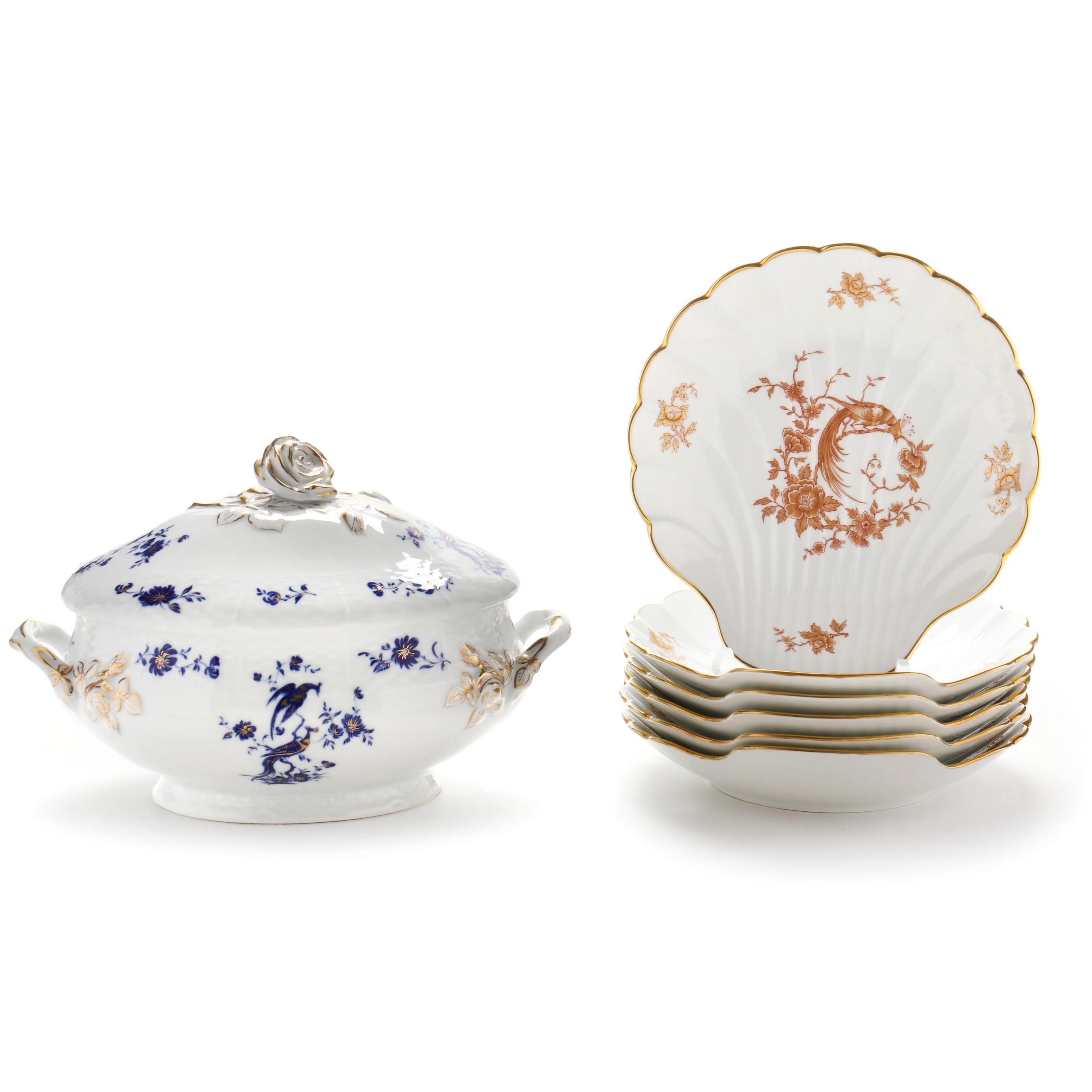 Raynaud China Tureen and Six Limoges Shell Form Dishes (Lot 2071 - )