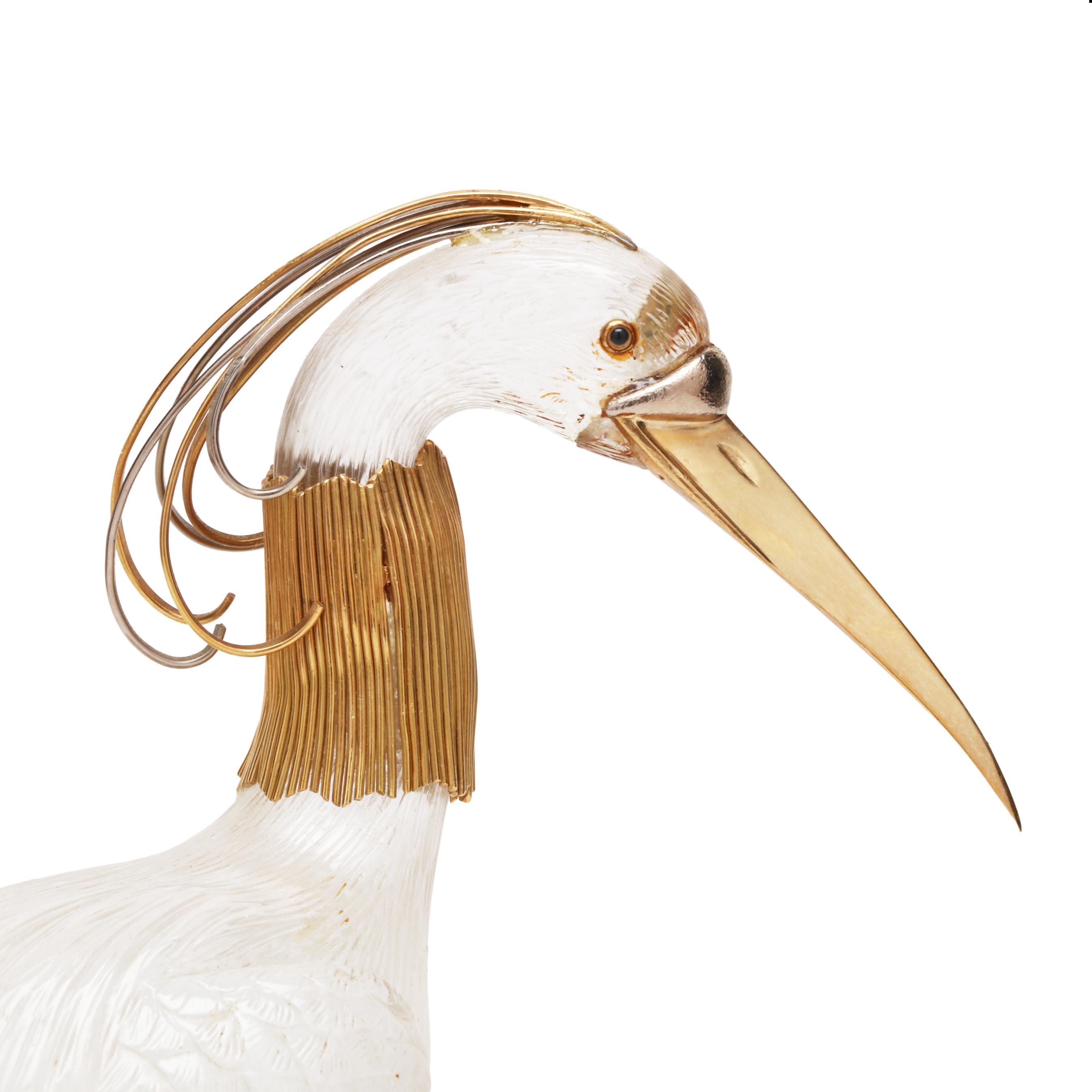 Boucheron Gold Mounted Rock Crystal Heron Statuette (Lot