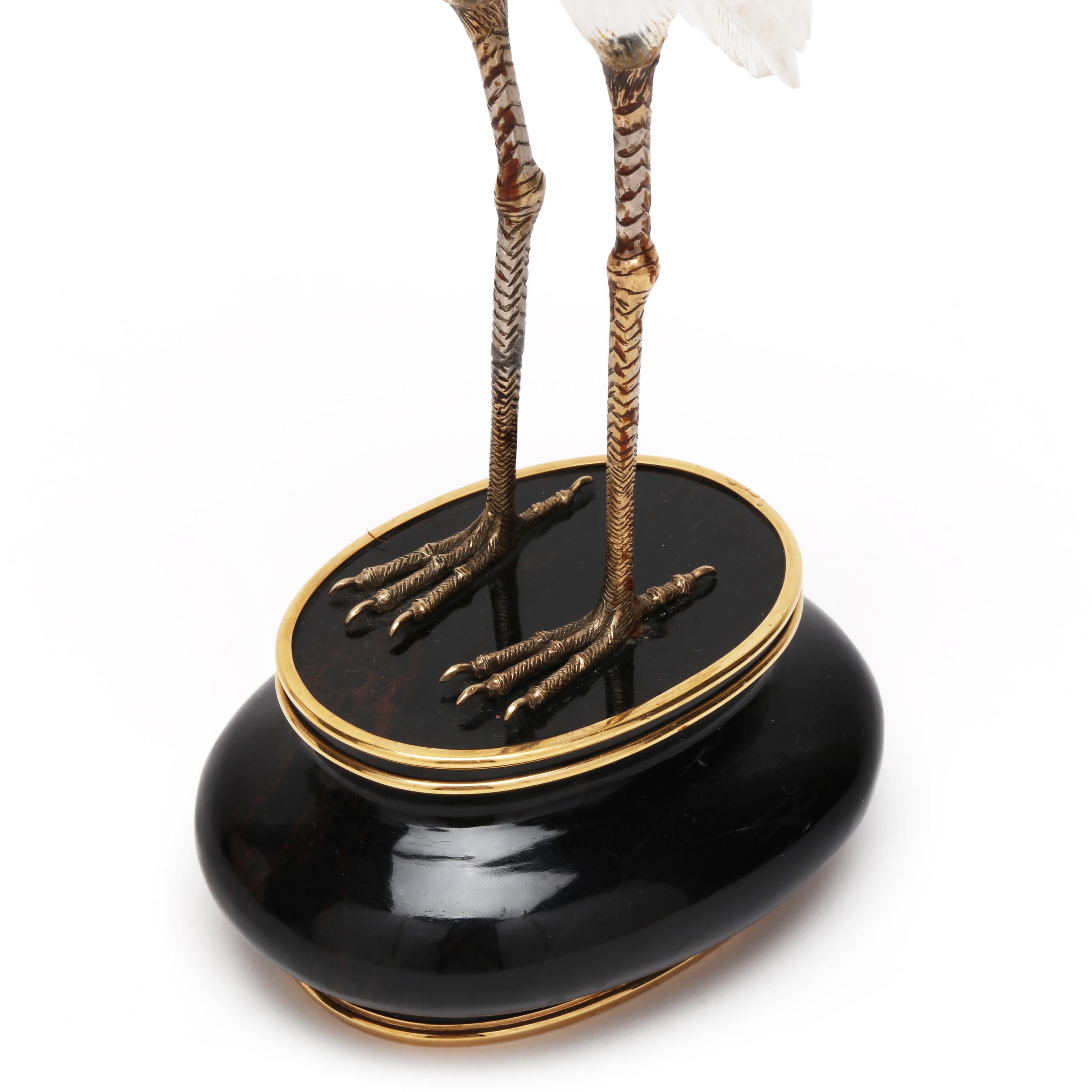 Boucheron Gold Mounted Rock Crystal Heron Statuette (Lot