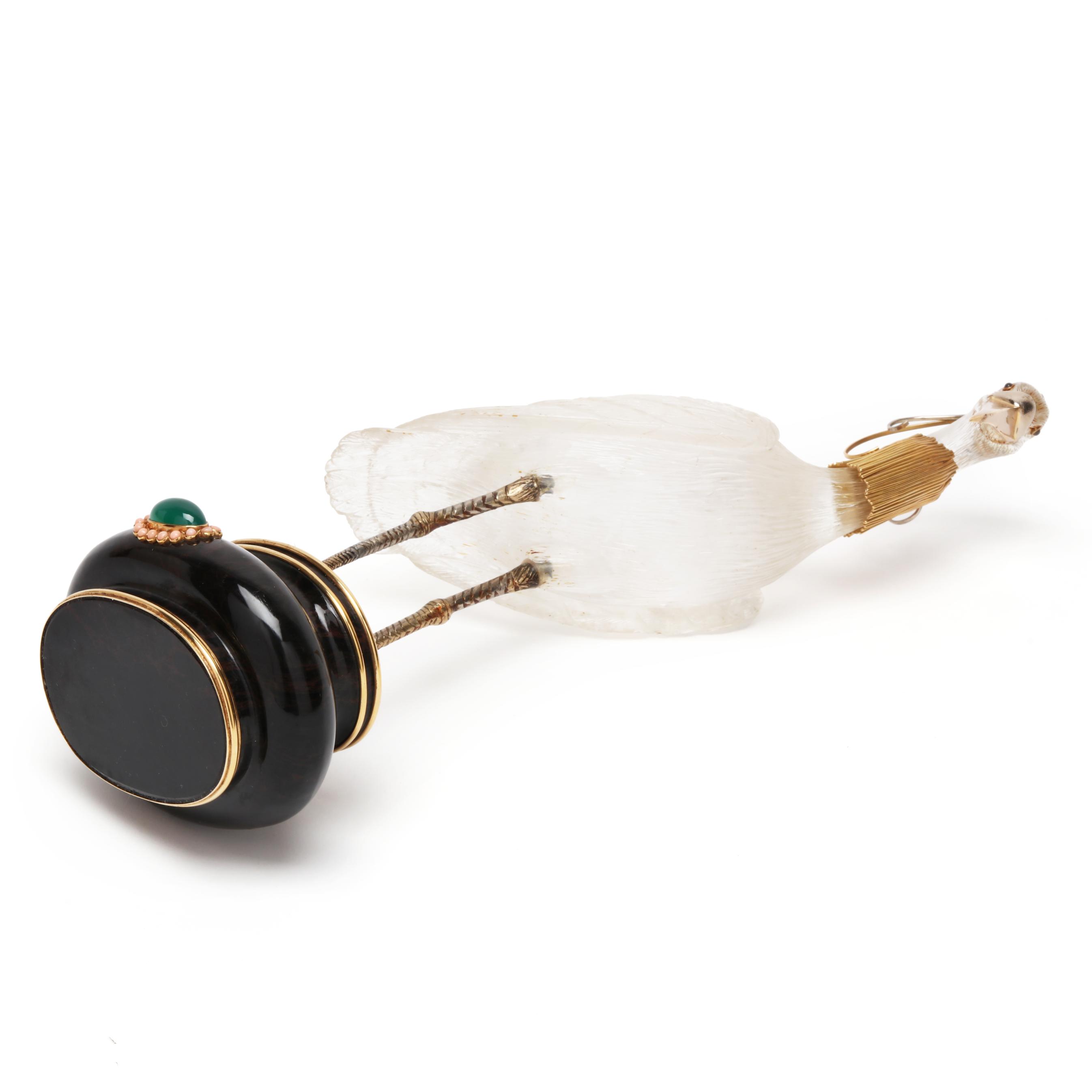 Boucheron Gold Mounted Rock Crystal Heron Statuette (Lot