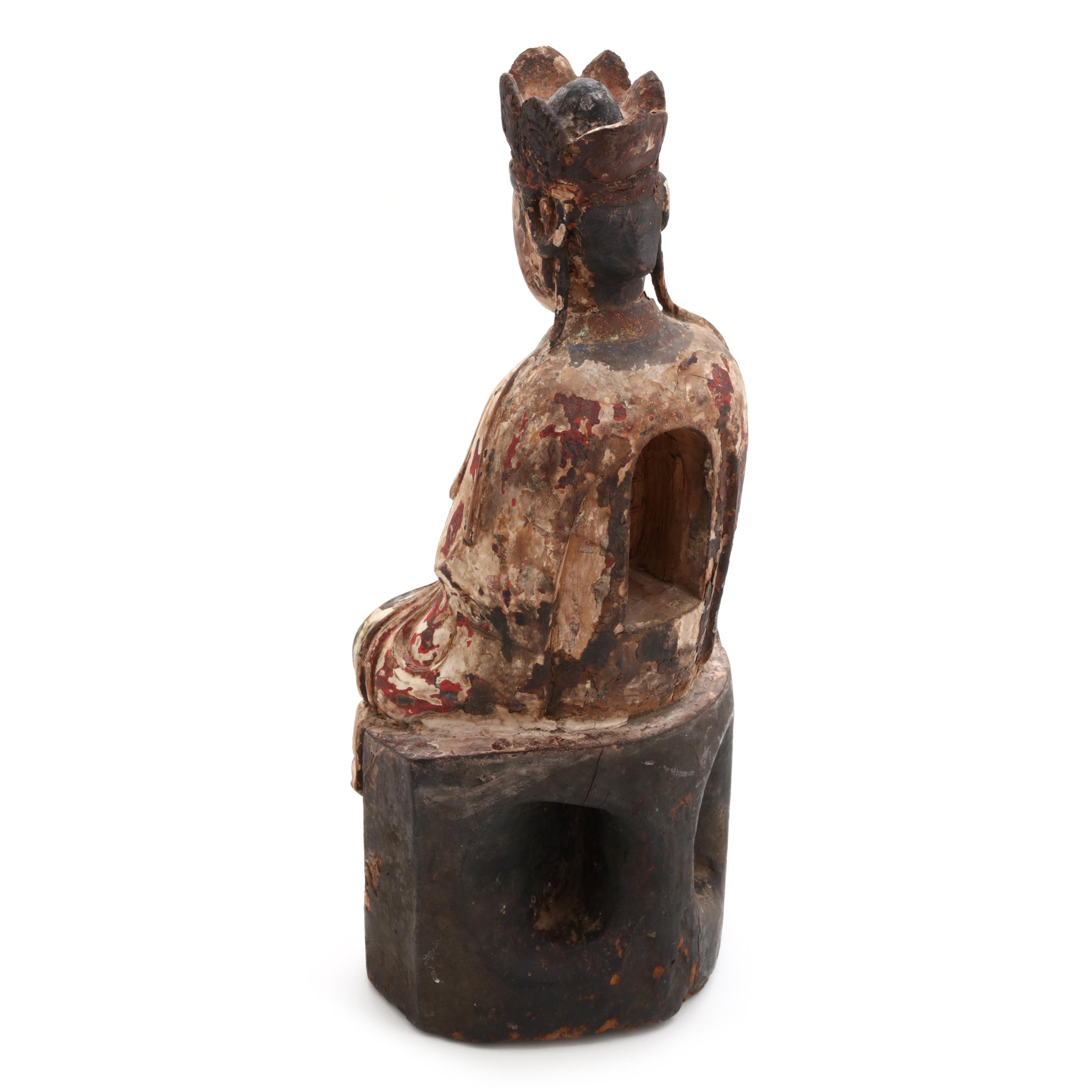 A Chinese Carved Wood Polychrome Guanyin Statue (Lot 6005