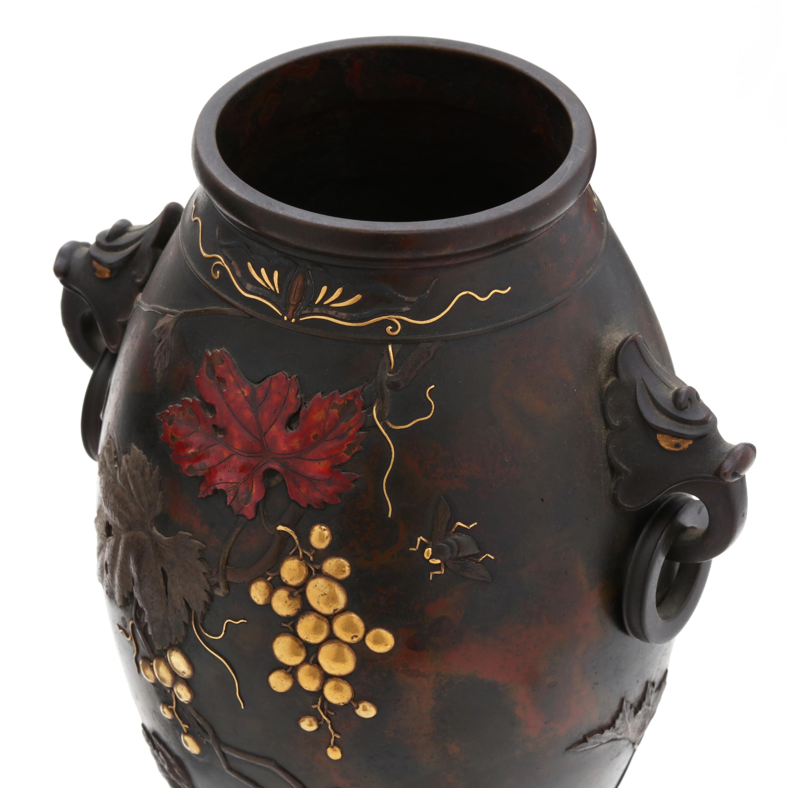 A Pair of Japanese Bronze Vases attributed to Suzuki Chokichi of