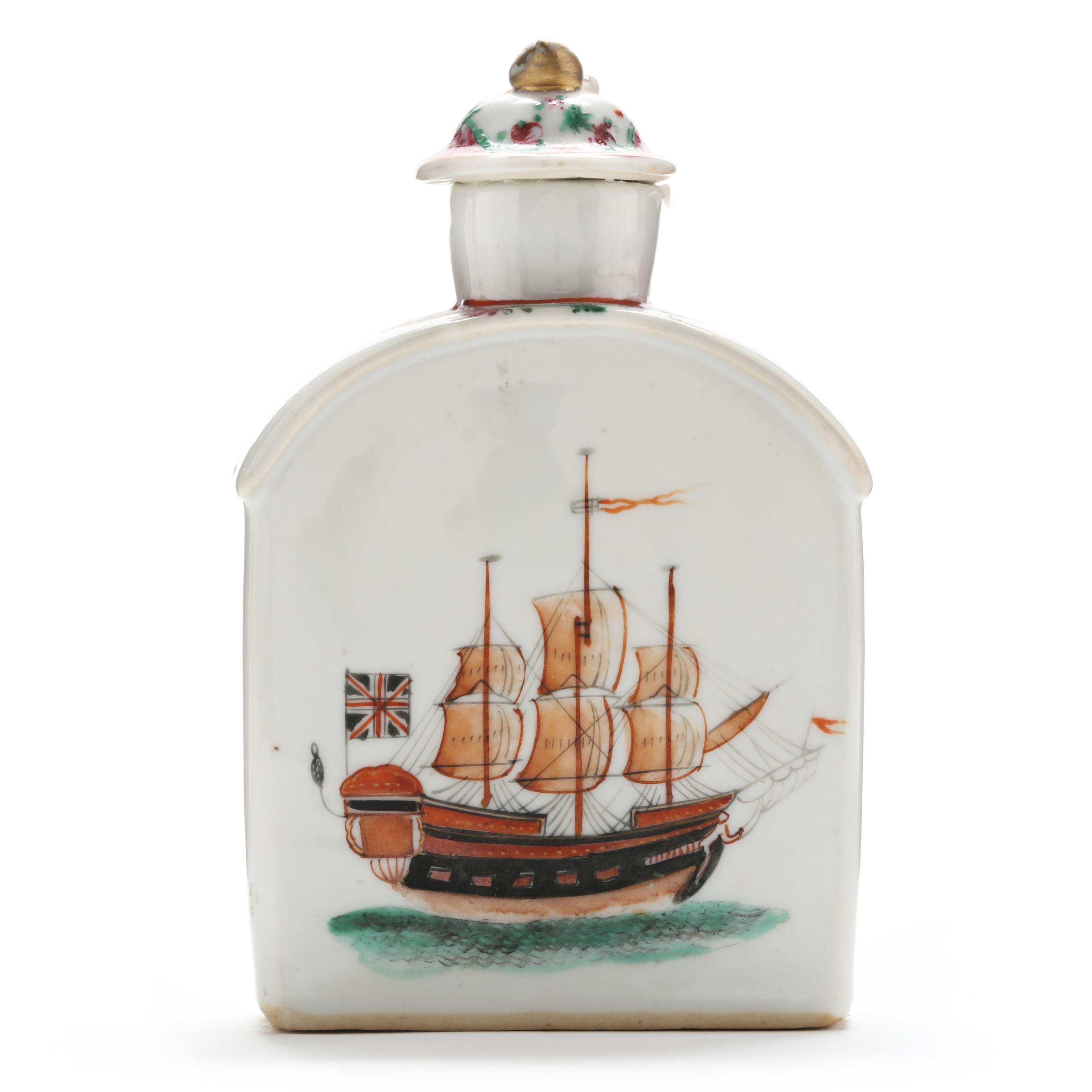 A Chinese Export Porcelain Tea Caddy with British Ship (Lot 3222 - The Estate of the late Dr. Larry Southworth, Fredericksburg, VirginiaDec 4, 2024, 10:00am) A Chinese Export Porcelain Tea Caddy with British Ship (Lot 3222 - The Estate of the late Dr. Larry Southworth, Fredericksburg, VirginiaDec 4, 2024, 10:00am)