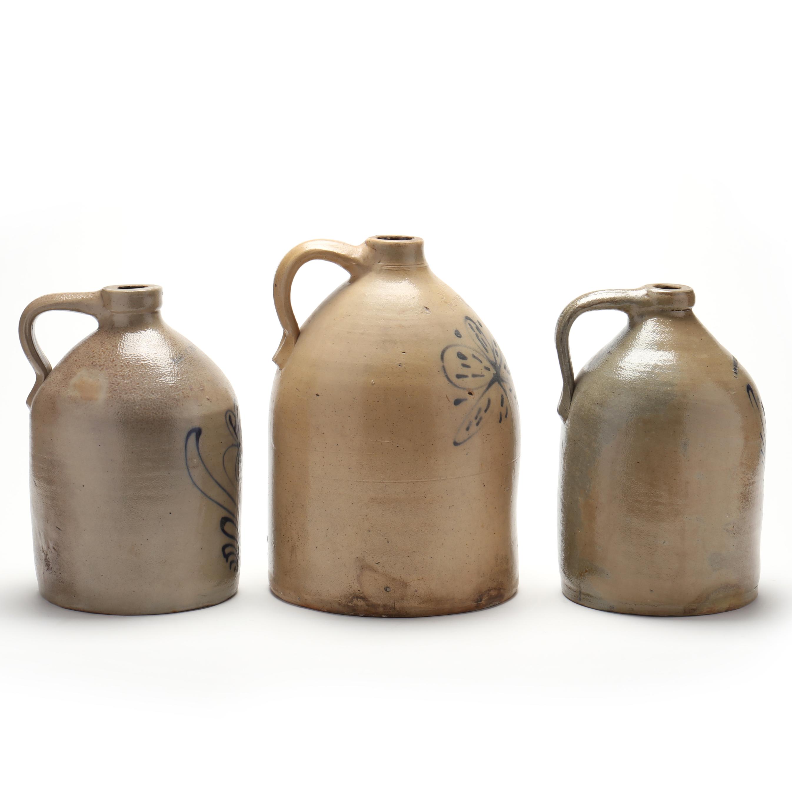 アメリカ雑貨　アンティーク　ガラス製の陶器壺 Pottery Jug Three Antique Stoneware New York Jugs (Lot 5378 - )
