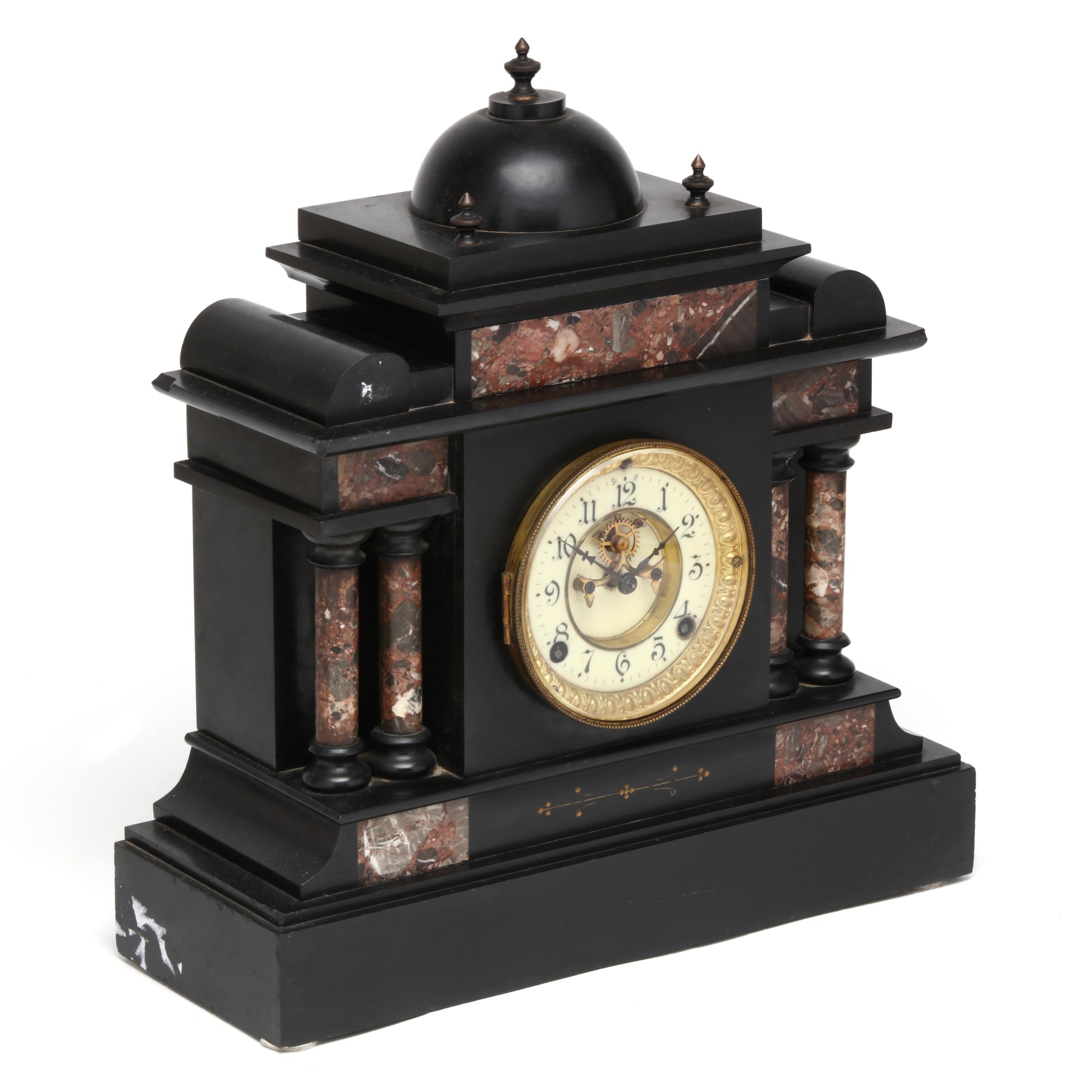 Ansonia Slate and Marble Open Escapement Mantle Clock (Lot