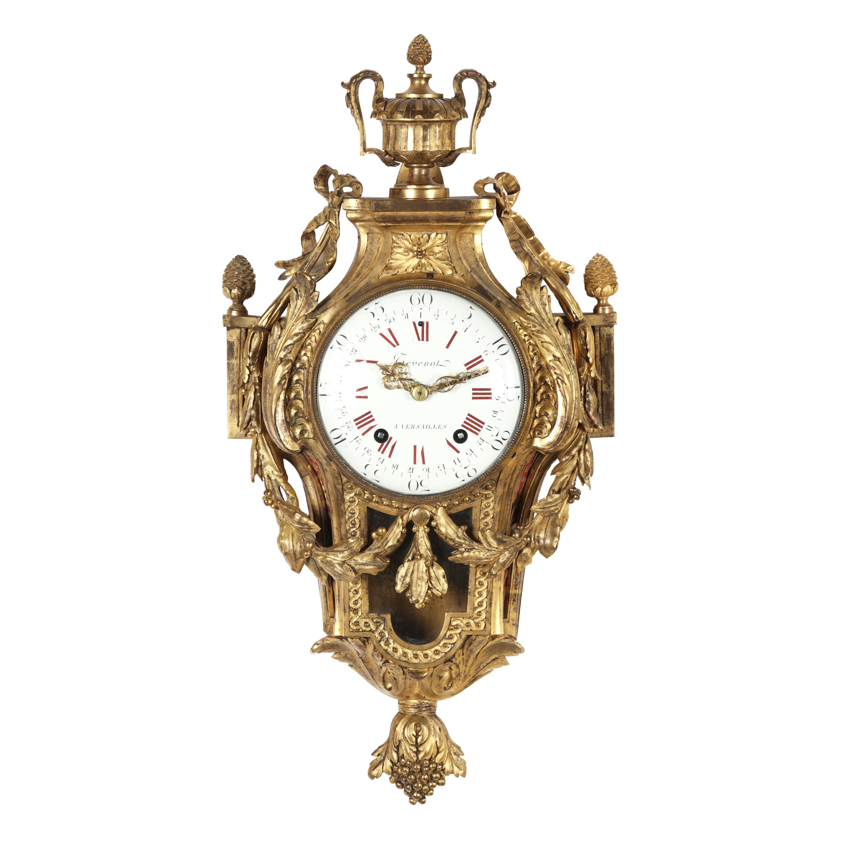 Louis XVI Dore Bronze Cartel Clock, Signed Tevenot A' Versailles
