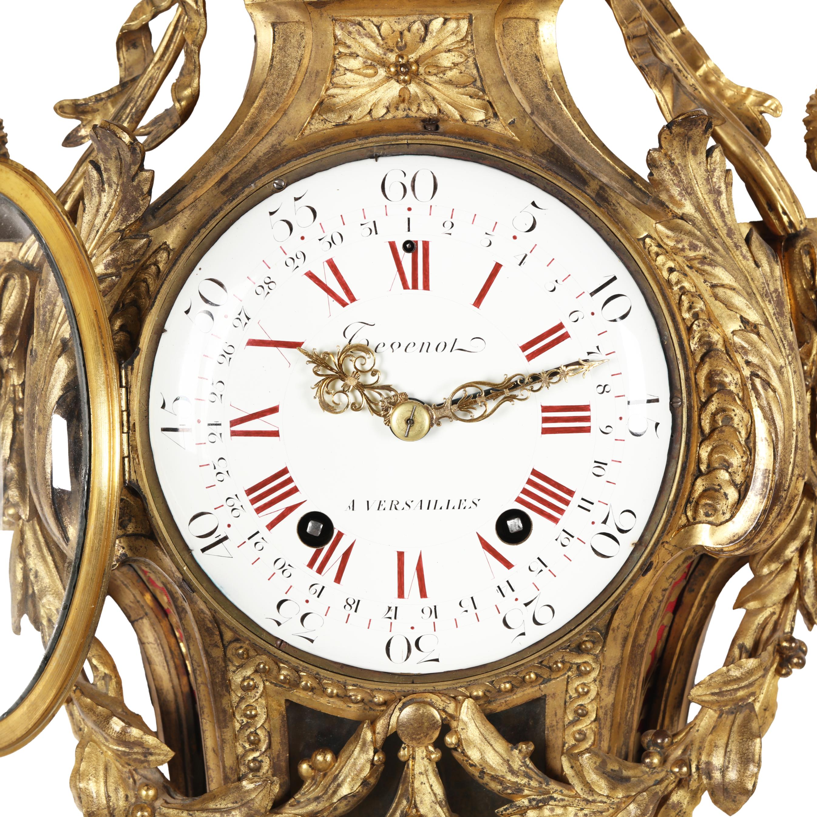 Louis XVI Dore Bronze Cartel Clock, Signed Tevenot A' Versailles