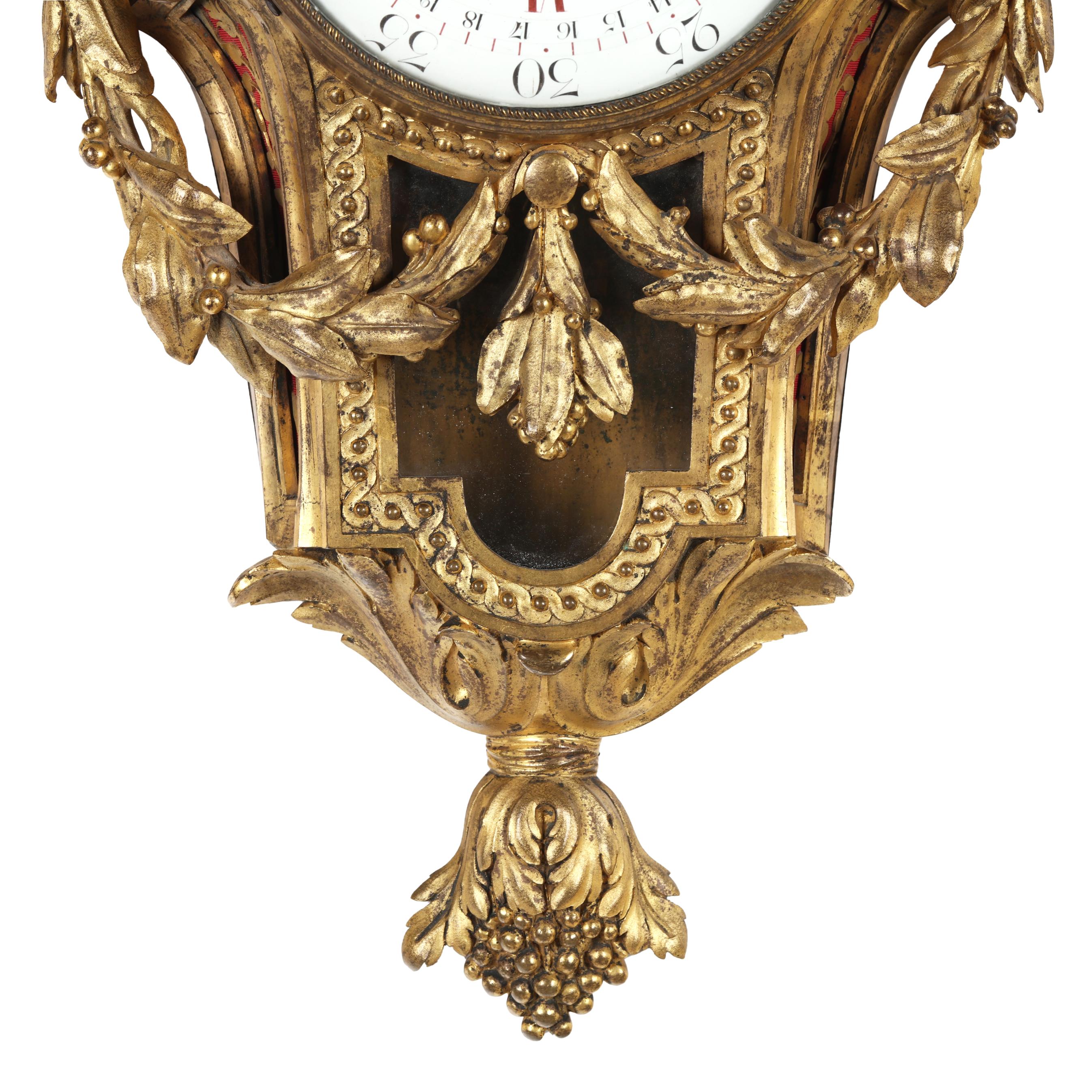 Louis XVI Dore Bronze Cartel Clock, Signed Tevenot A' Versailles