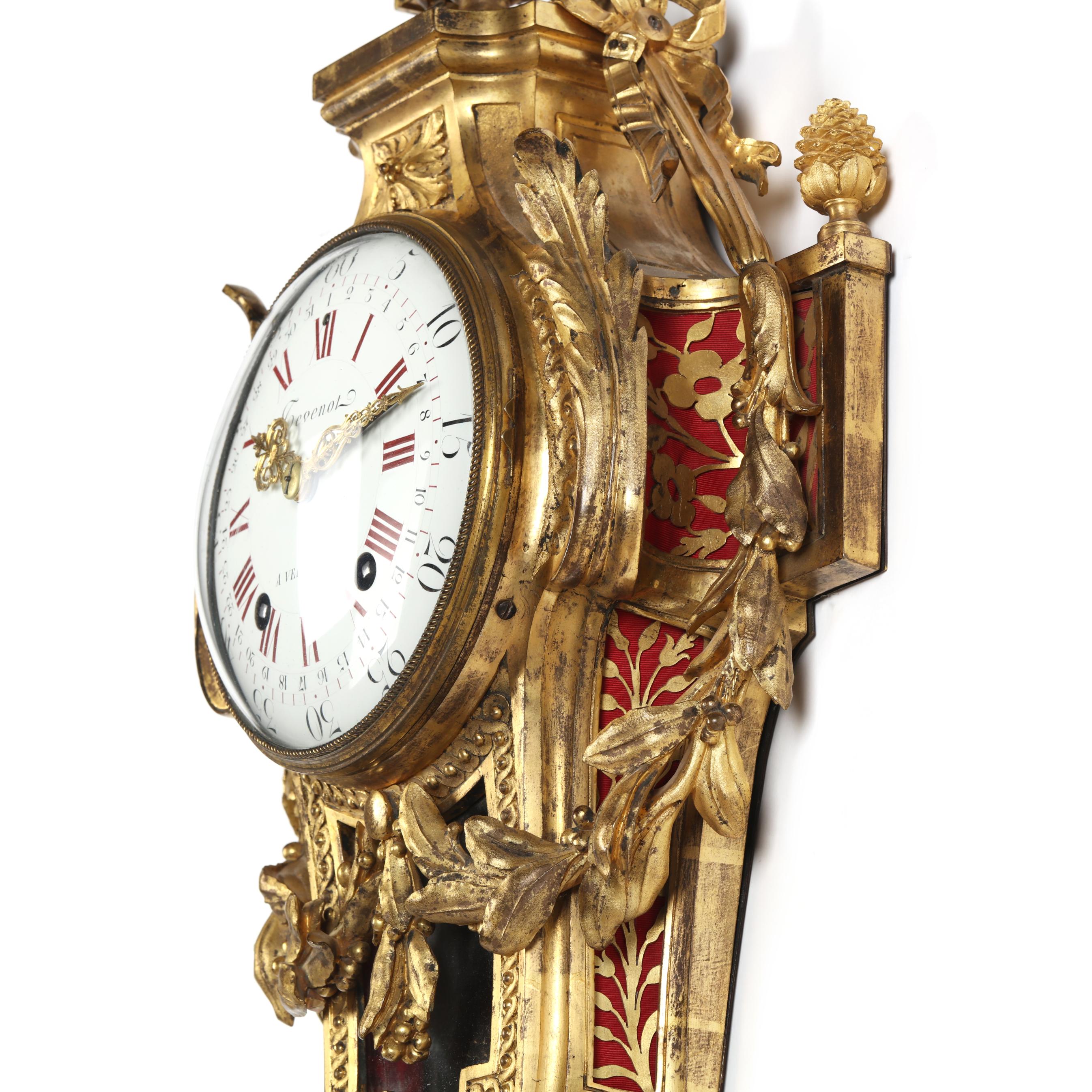 Louis XVI Dore Bronze Cartel Clock, Signed Tevenot A' Versailles